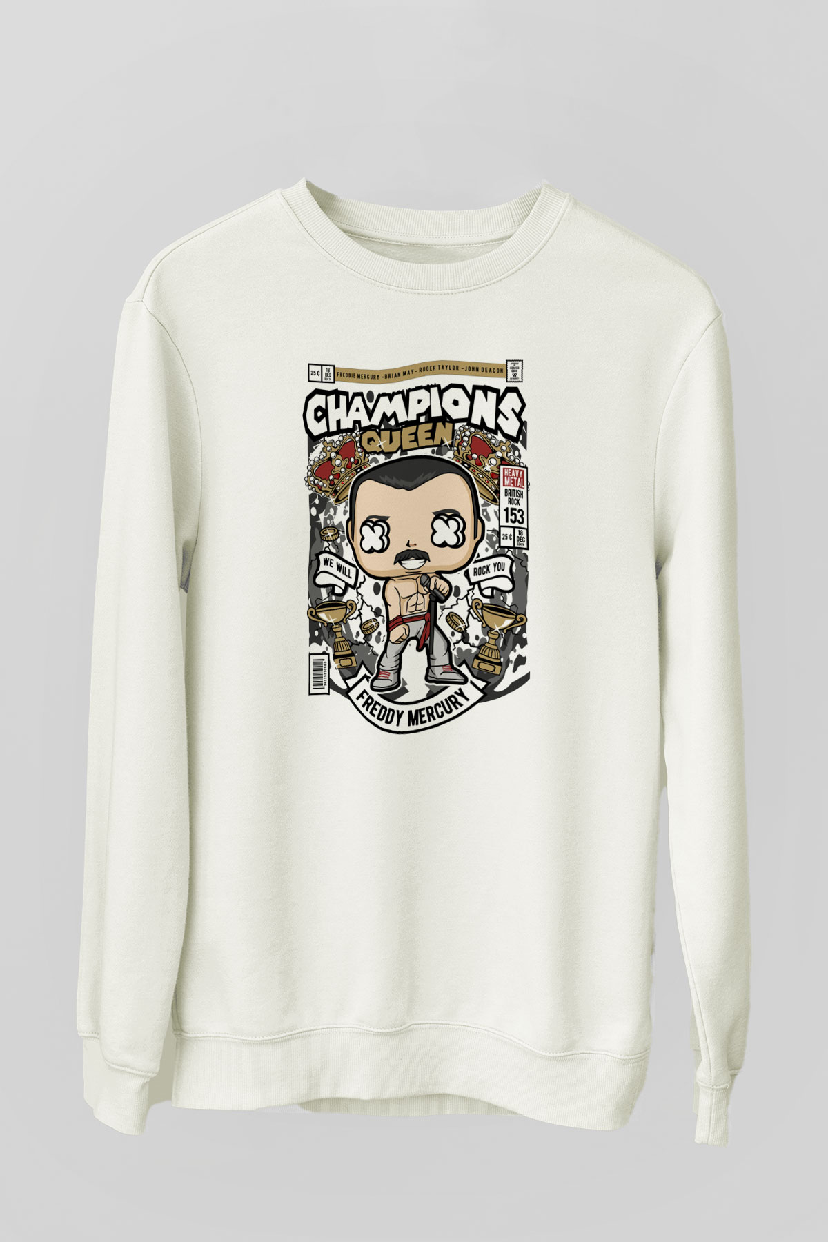 Freddy Mercuri Queen Baskılı Unisex Beyaz Sweatshirt