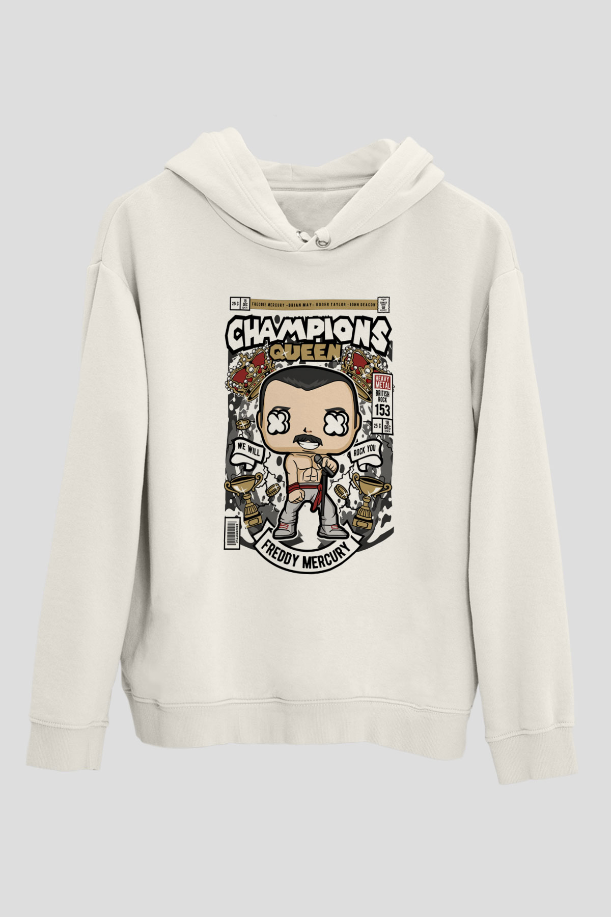 Freddy Mercuri Queen Baskılı Unisex Beyaz Hoodie