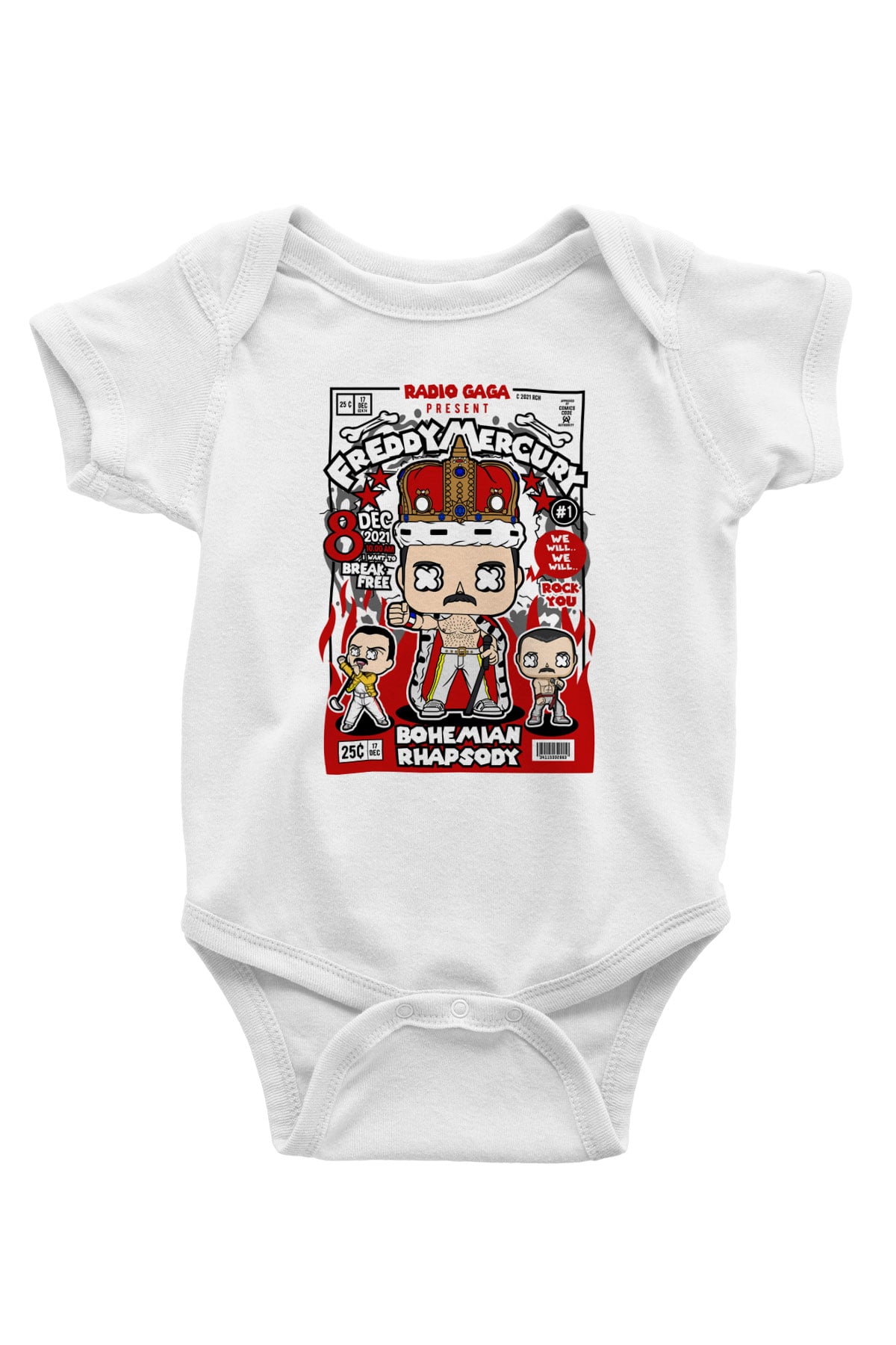 Freddy Mercury Baskılı Unisex Beyaz Bebek Body - Zıbın