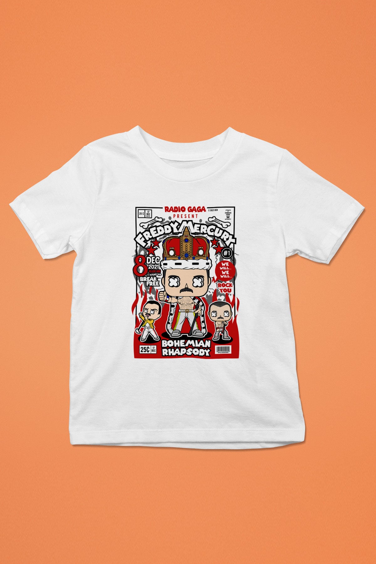 Freddy Mercury Baskılı Unisex Beyaz Çocuk Tişört