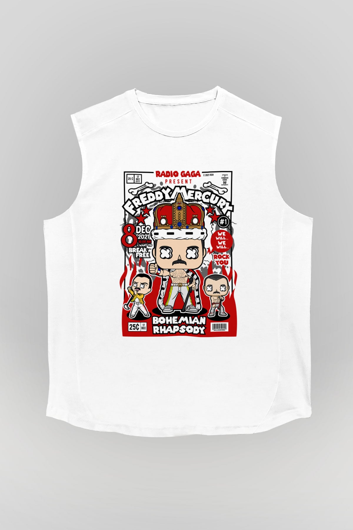 Freddy Mercury Baskılı Unisex Beyaz Kolsuz Tişört