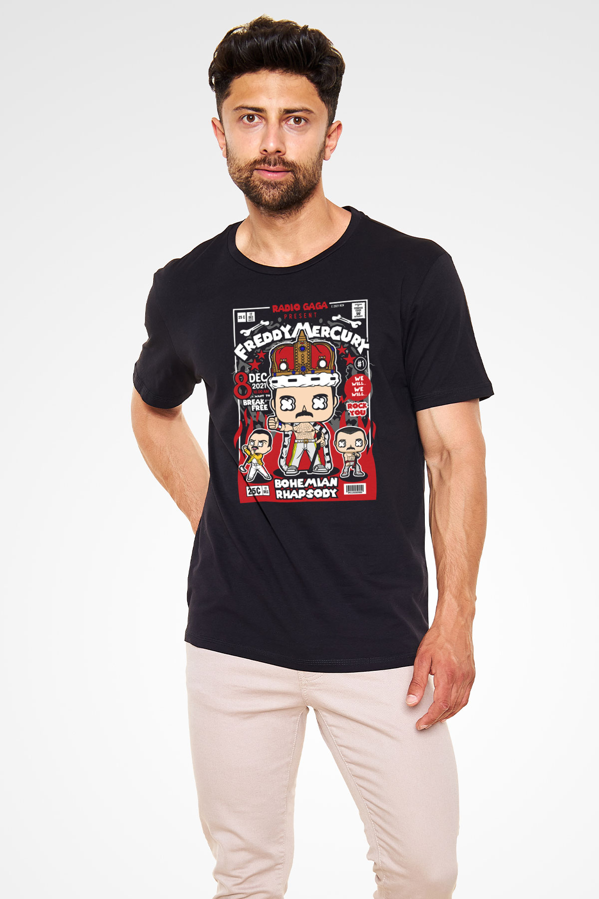 Freddy Mercury Baskılı Unisex Siyah Tişört