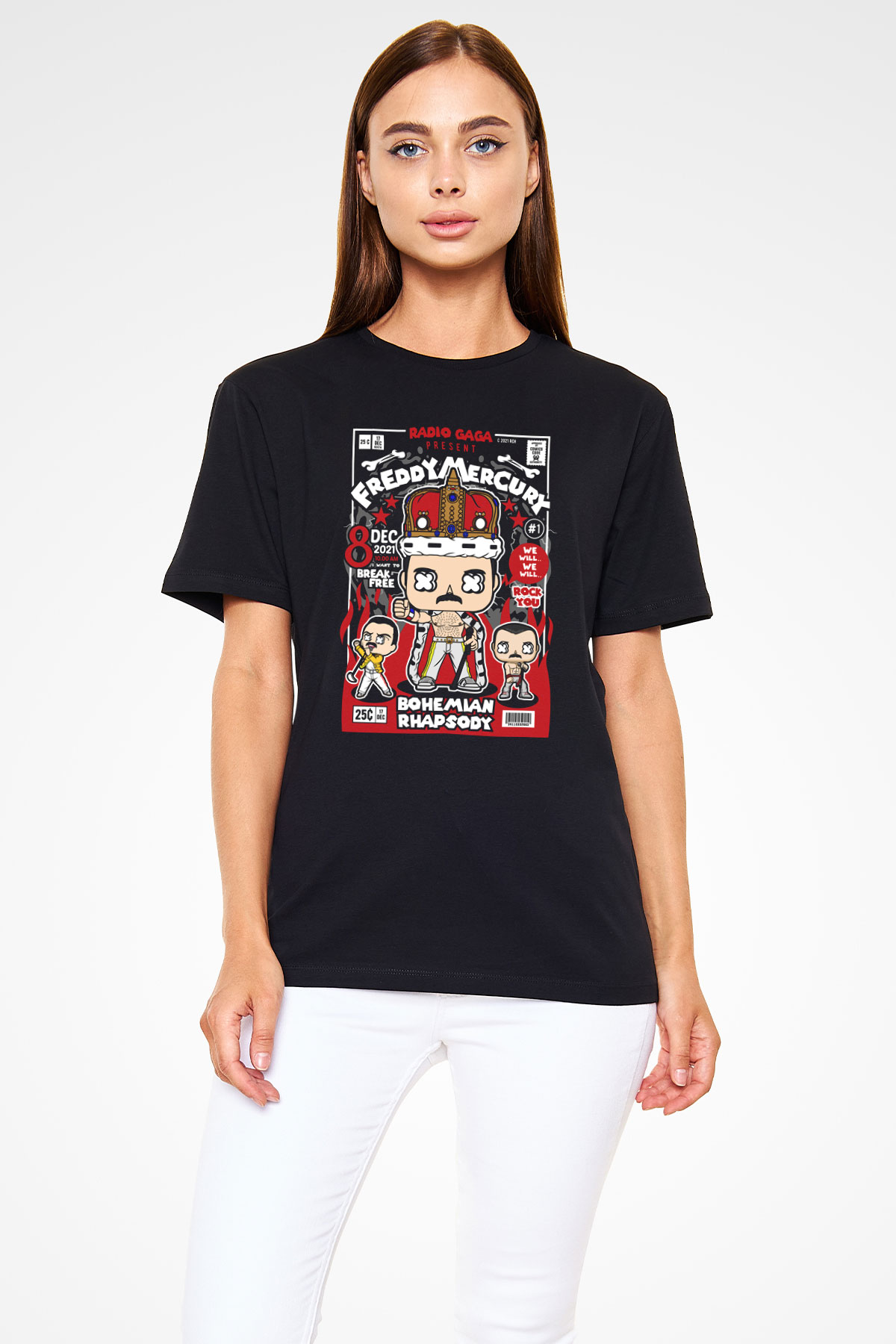 Freddy Mercury Baskılı Unisex Siyah Tişört