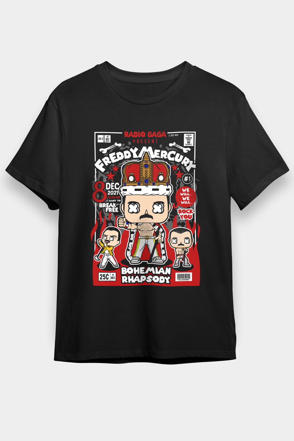 Freddy Mercury Baskılı Unisex Siyah Tişört