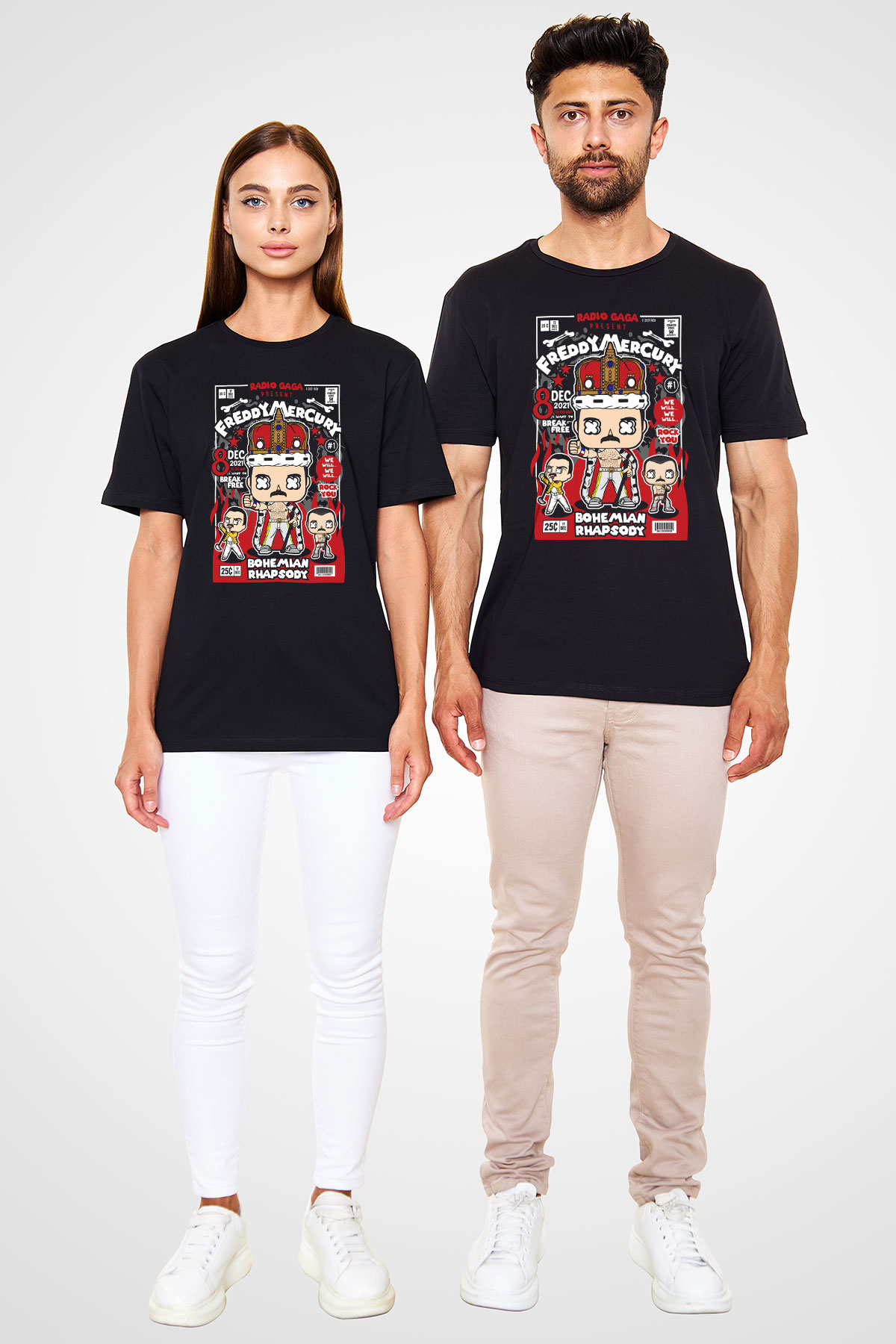 Freddy Mercury Baskılı Unisex Siyah Tişört
