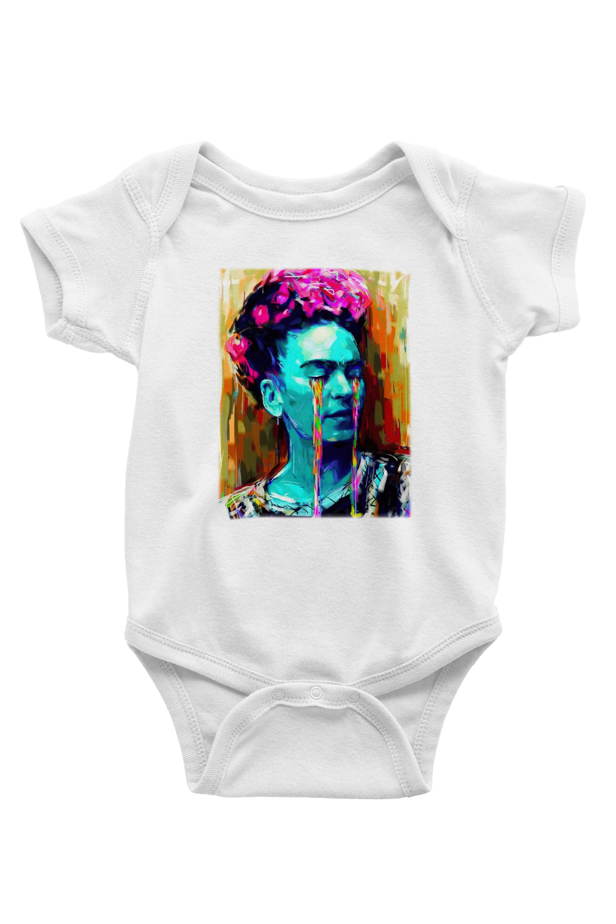 Frida Kahlo Baskılı Beyaz Unisex Bebek Body - Zıbın