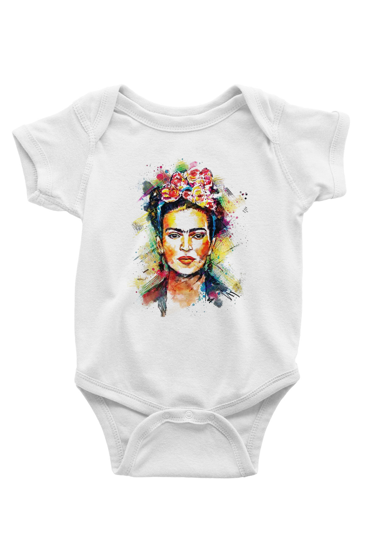Frida Kahlo Baskılı Beyaz Unisex Bebek Body - Zıbın