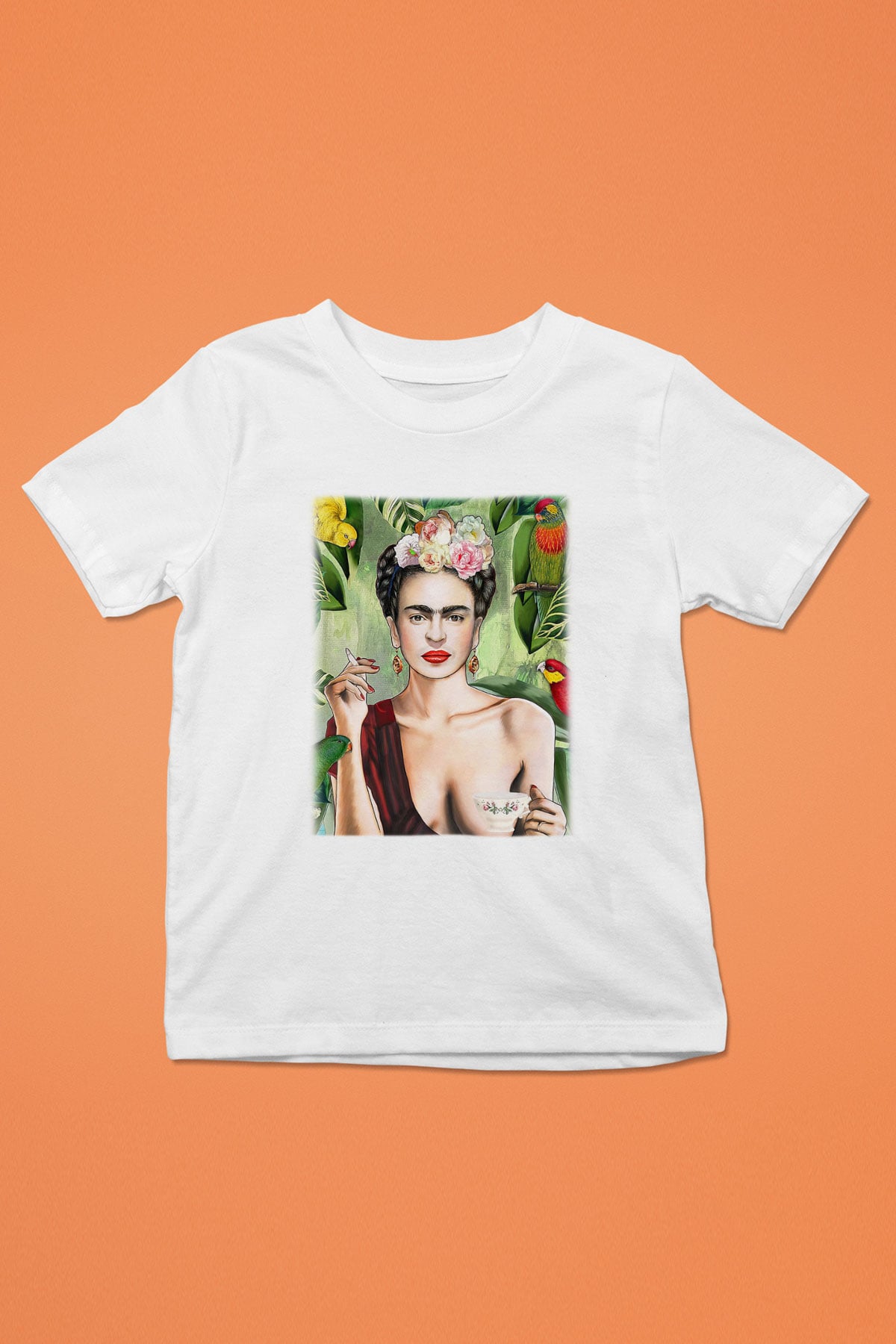 Frida Kahlo Baskılı Beyaz Unisex Çocuk Tişört