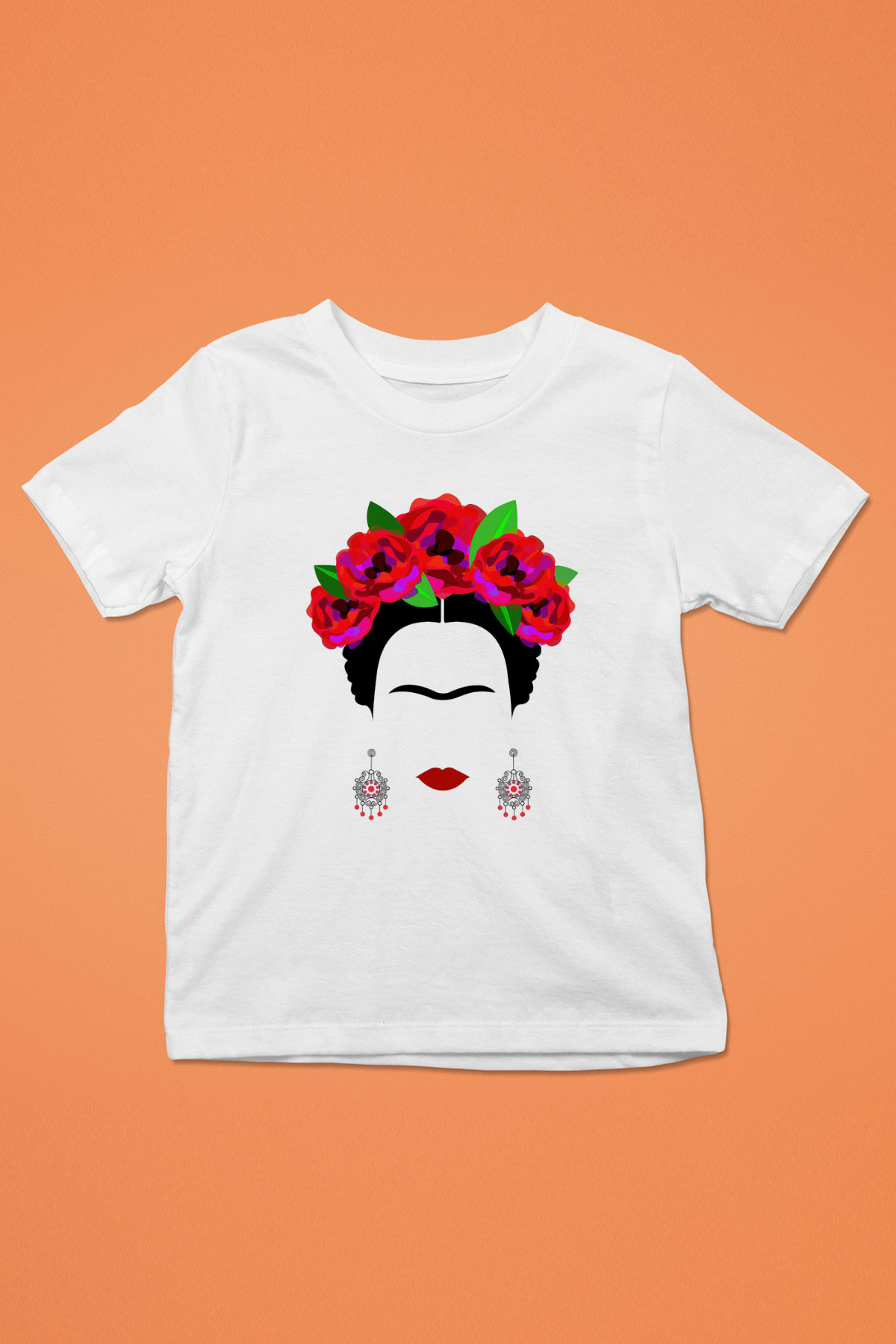 Frida Kahlo Baskılı Beyaz Unisex Çocuk Tişört