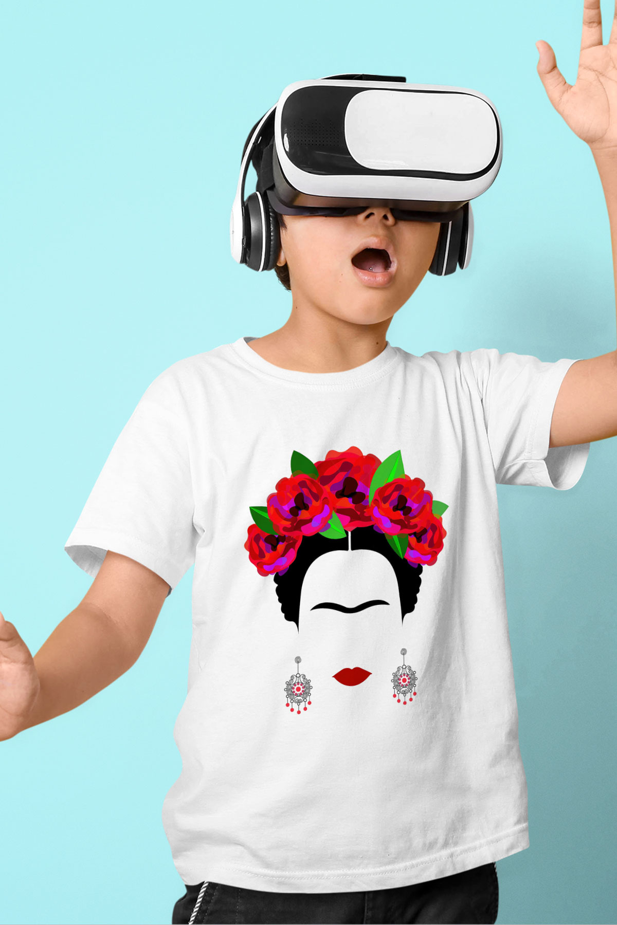Frida Kahlo Baskılı Beyaz Unisex Çocuk Tişört