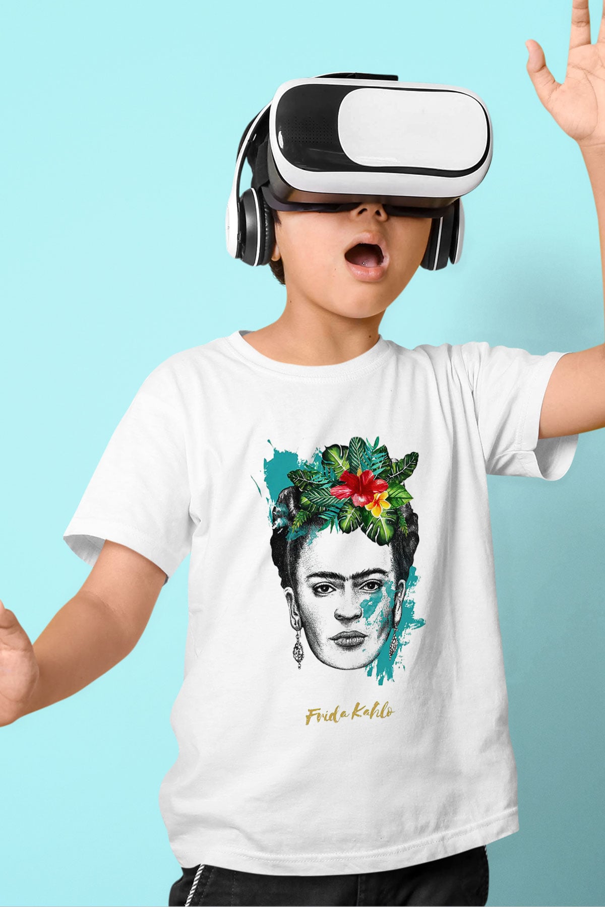Frida Kahlo Baskılı Beyaz Unisex Çocuk Tişört