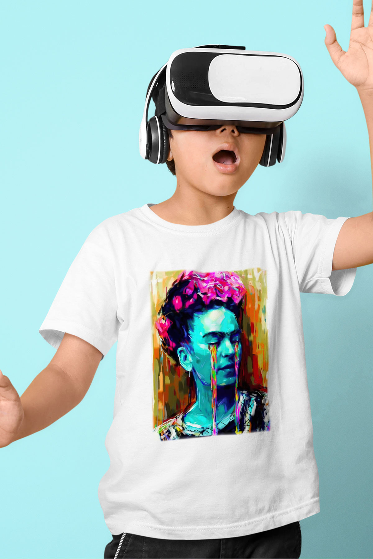Frida Kahlo Baskılı Beyaz Unisex Çocuk Tişört