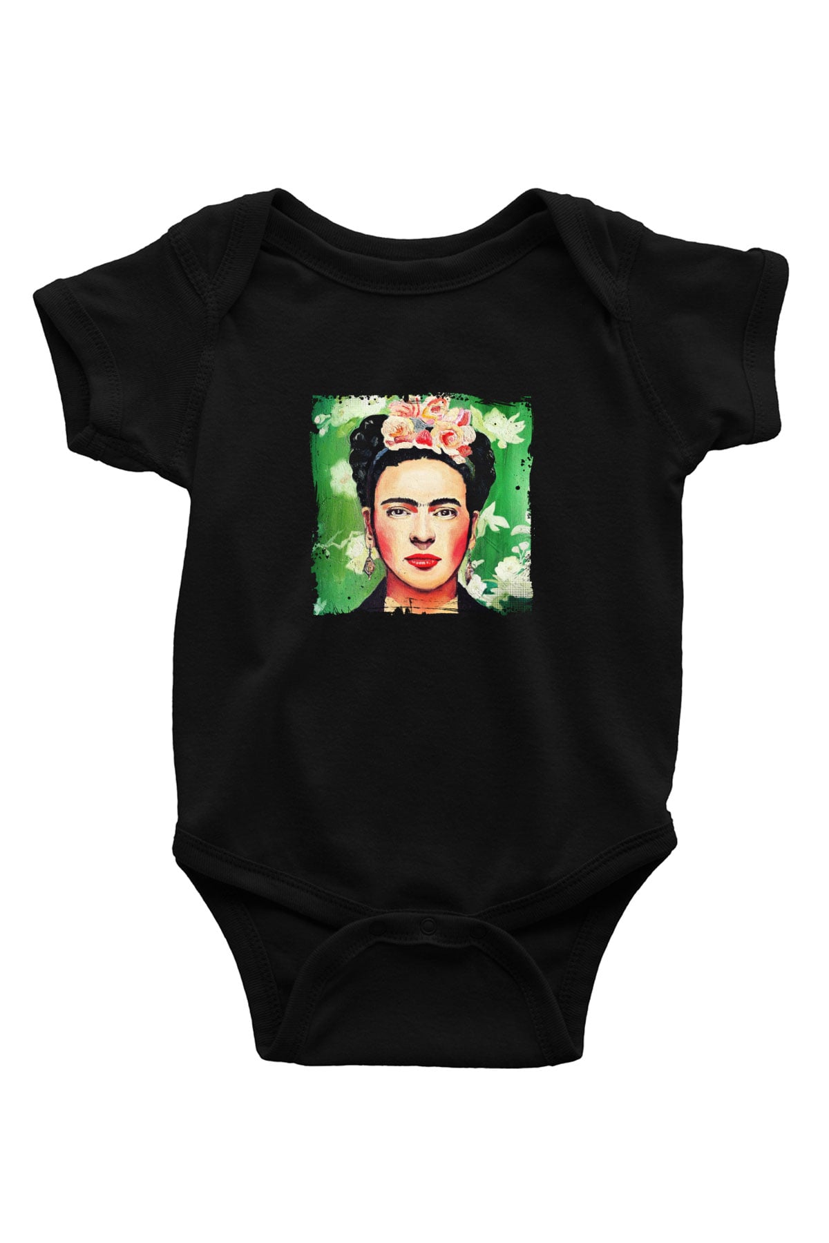Frida Kahlo Baskılı Unisex Siyah Bebek Body - Zıbın