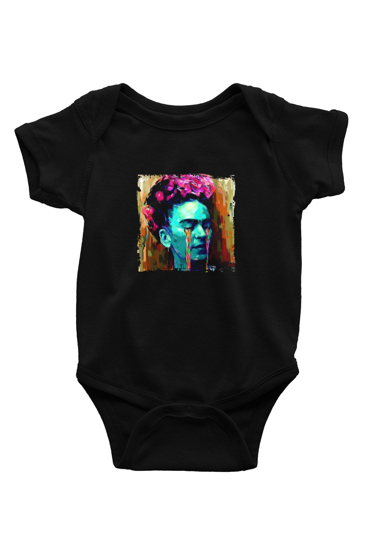 Frida Kahlo Baskılı Unisex Siyah Bebek Body - Zıbın