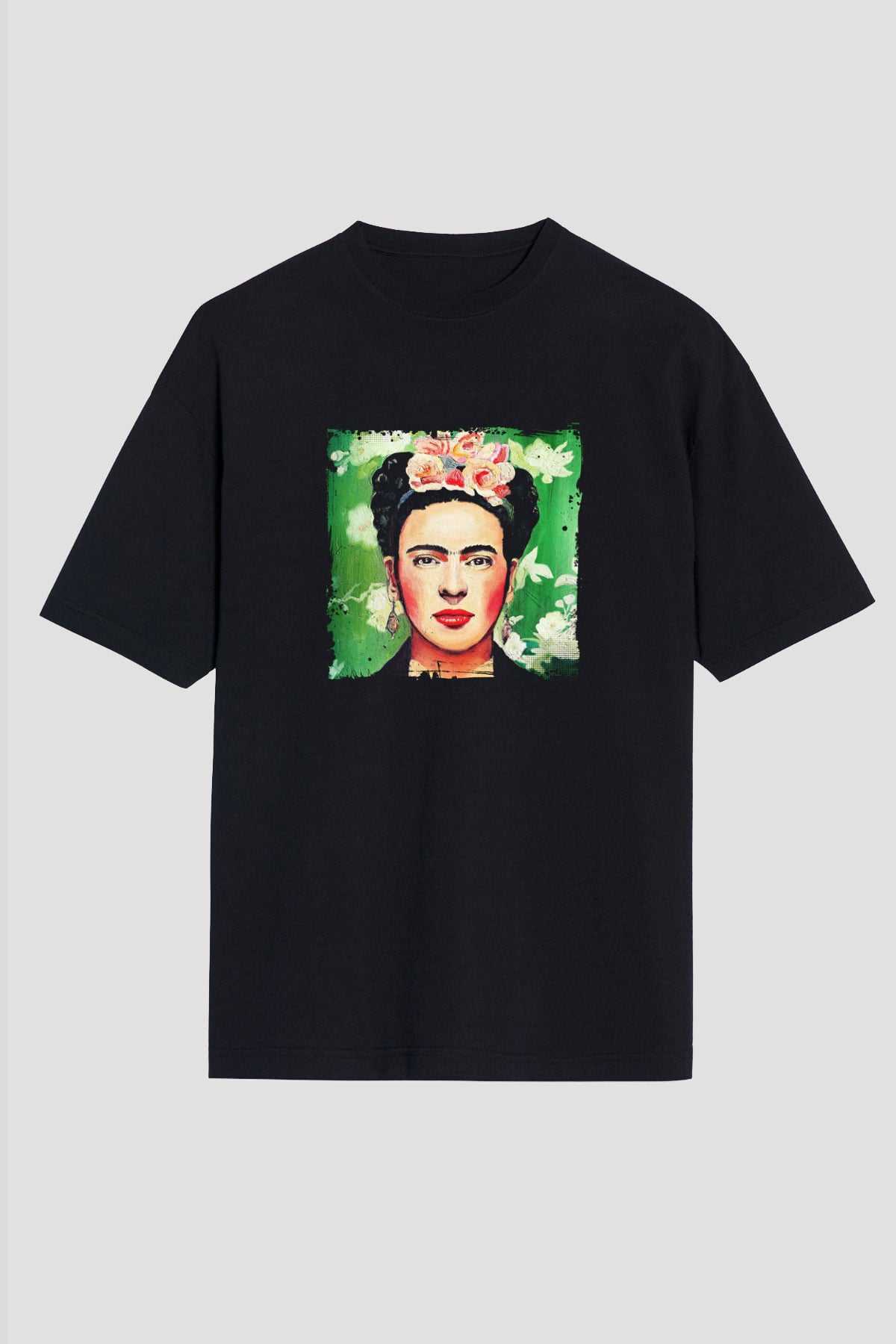 Frida Kahlo Baskılı Unisex Siyah Oversize Tişört