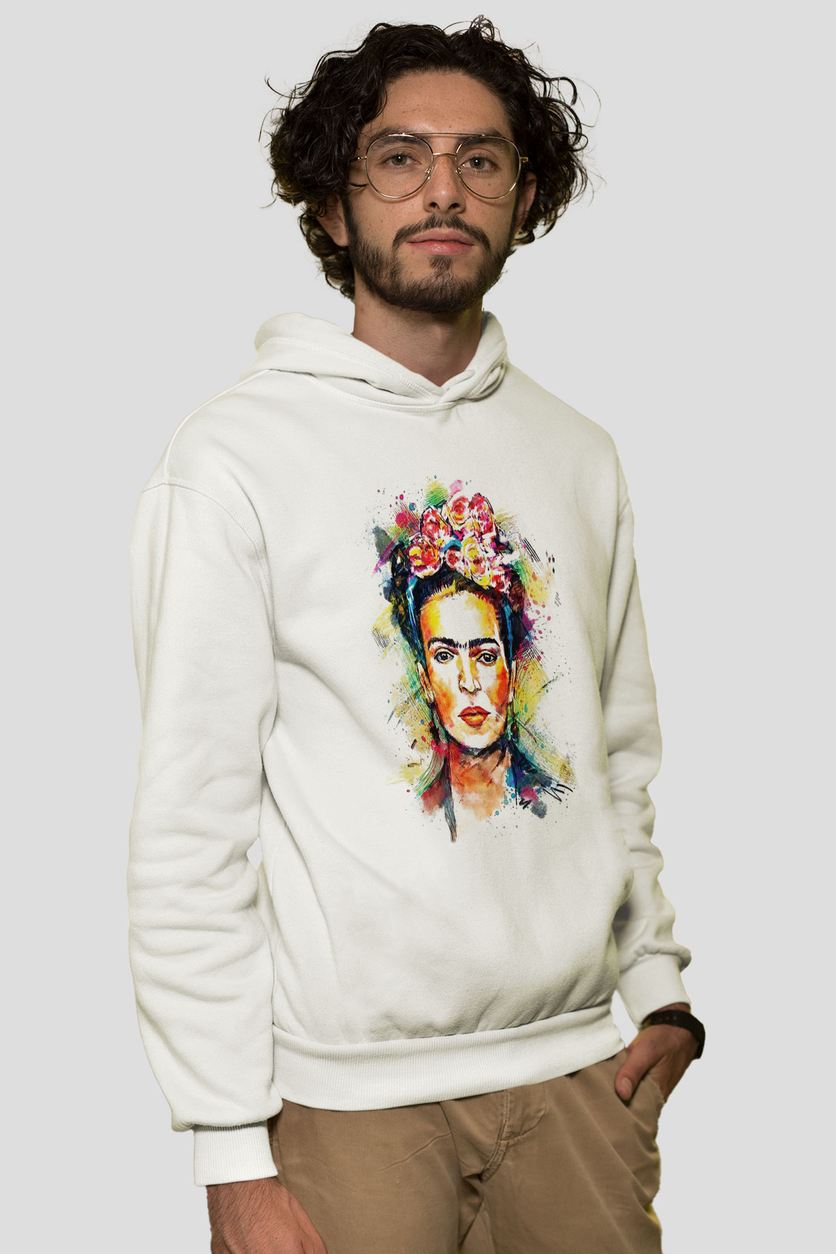 Frida Kahlo Beyaz Unisex Kapşonlu Sweatshirt