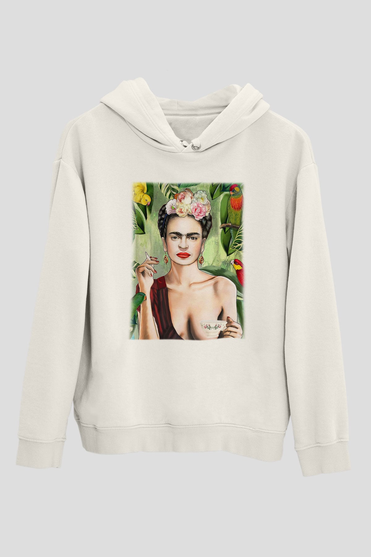 Frida Kahlo Beyaz Unisex Kapşonlu Sweatshirt