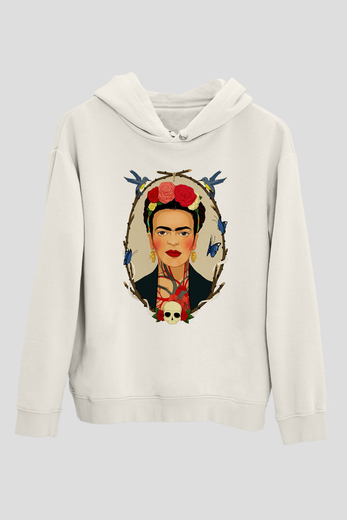 Frida Kahlo Beyaz Unisex Kapşonlu Sweatshirt