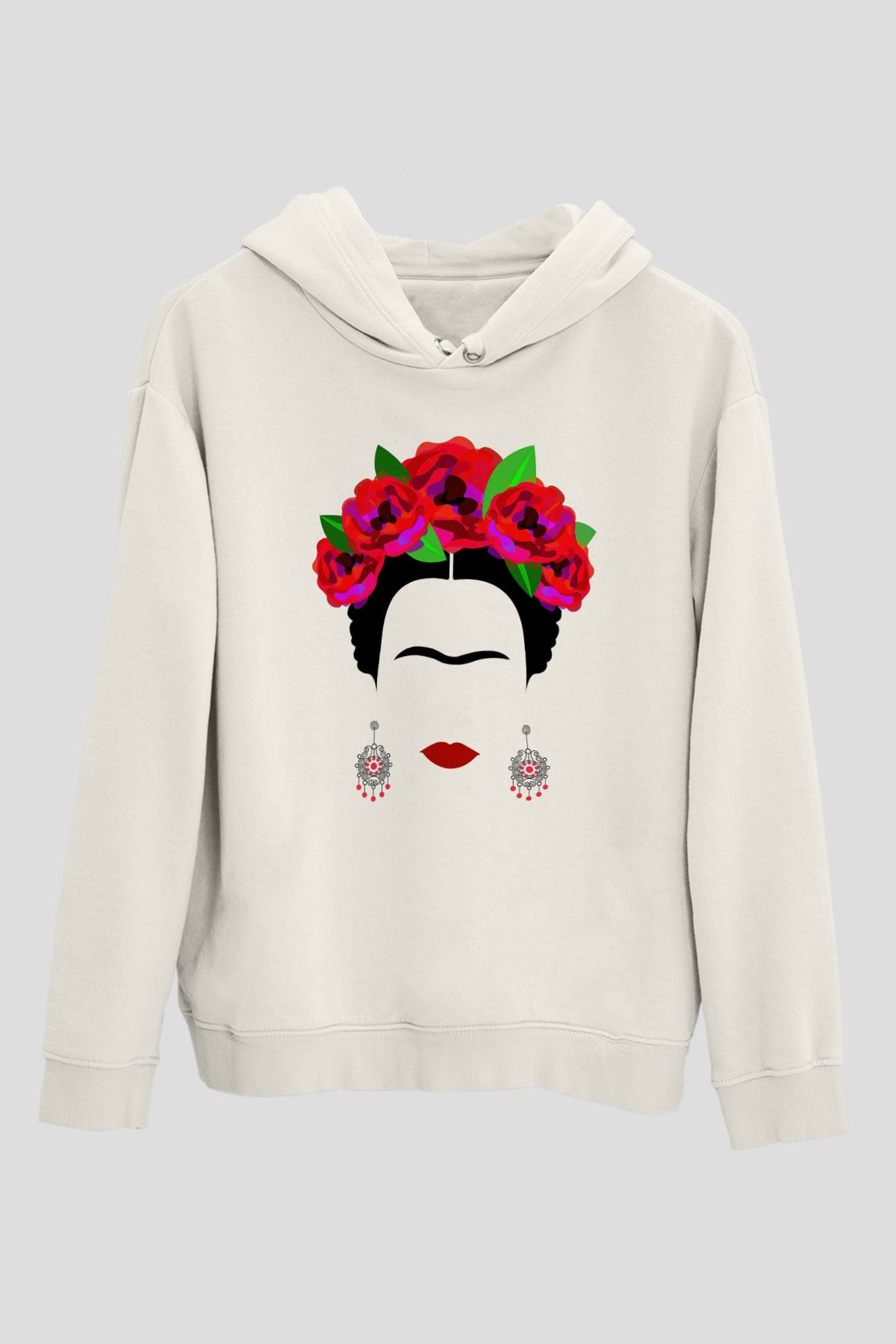 Frida Kahlo Beyaz Unisex Kapşonlu Sweatshirt