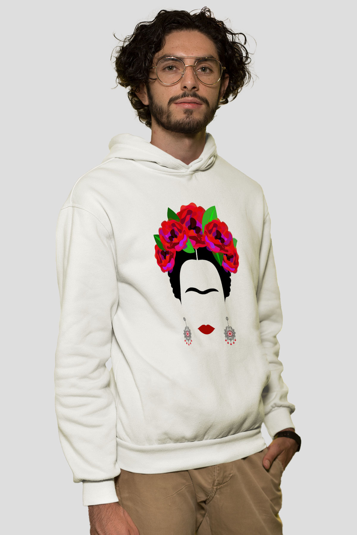 Frida Kahlo Beyaz Unisex Kapşonlu Sweatshirt