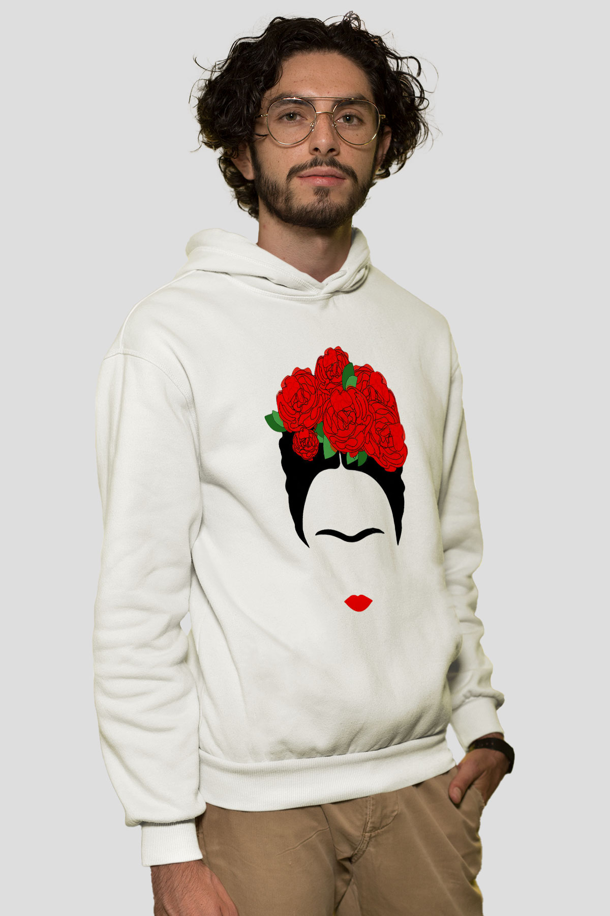 Frida Kahlo Beyaz Unisex Kapşonlu Sweatshirt