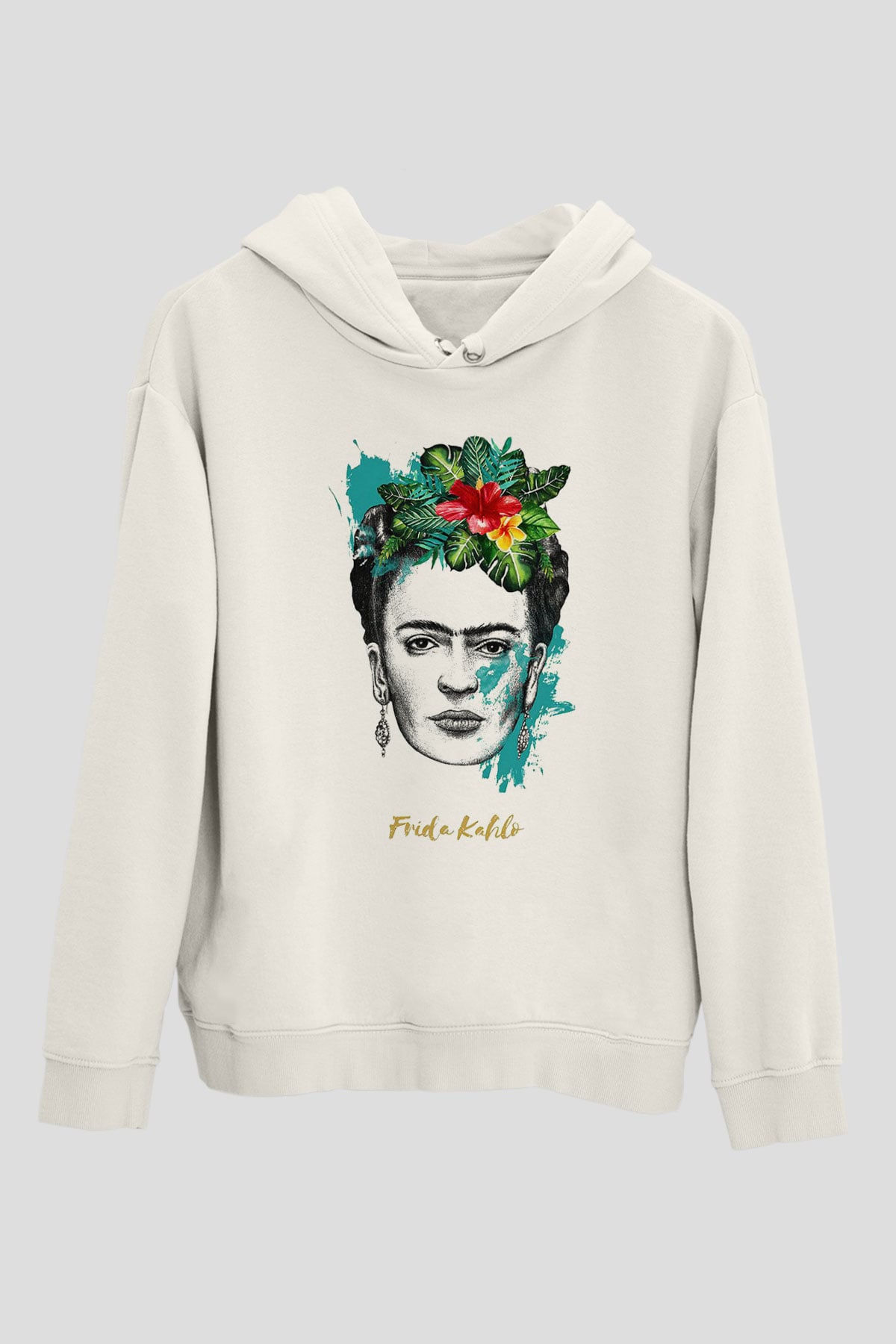 Frida Kahlo Beyaz Unisex Kapşonlu Sweatshirt