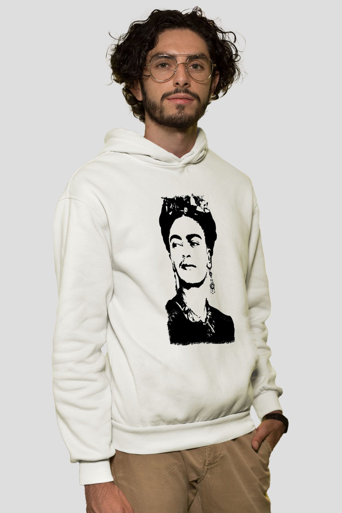 Frida Kahlo Beyaz Unisex Kapüşonlu Sweatshirt