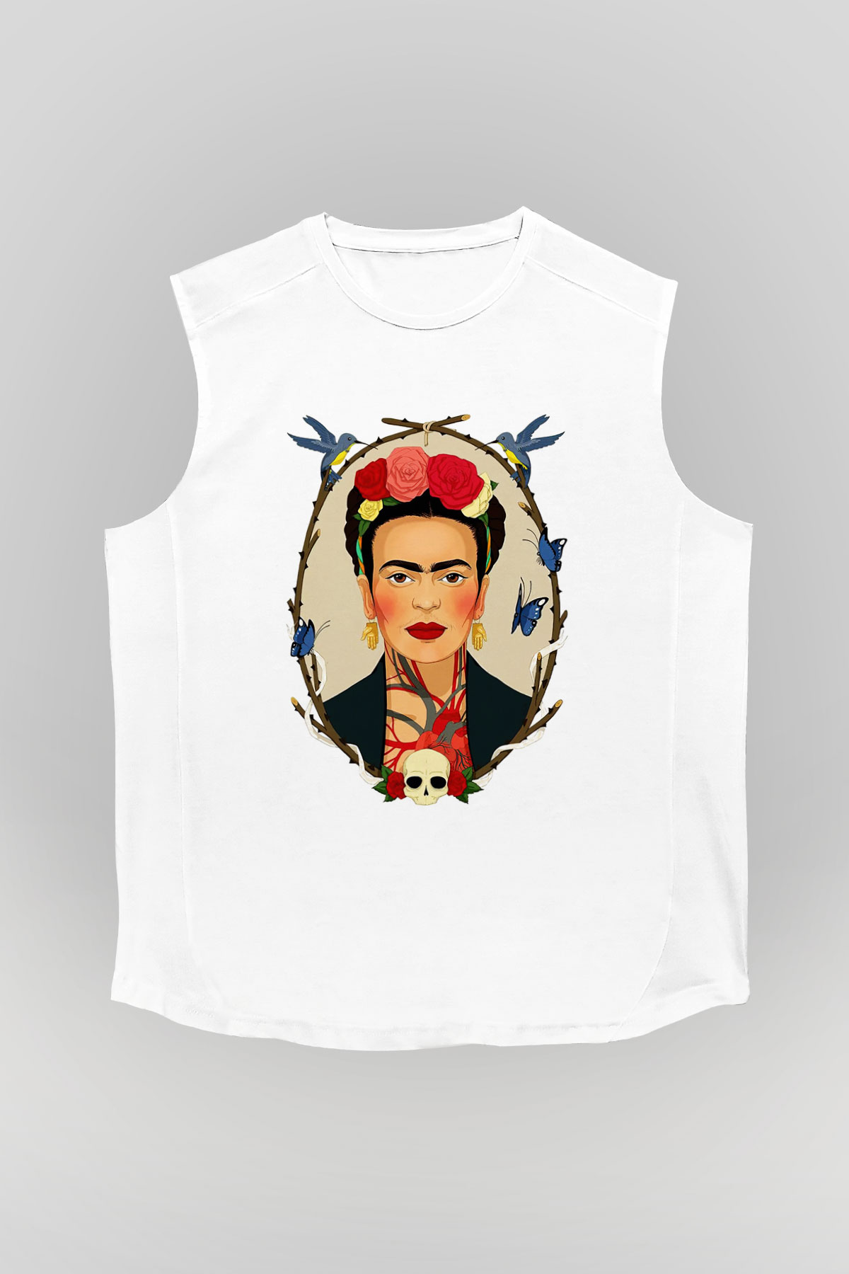 Frida Kahlo Beyaz Unisex Kolsuz Tişört