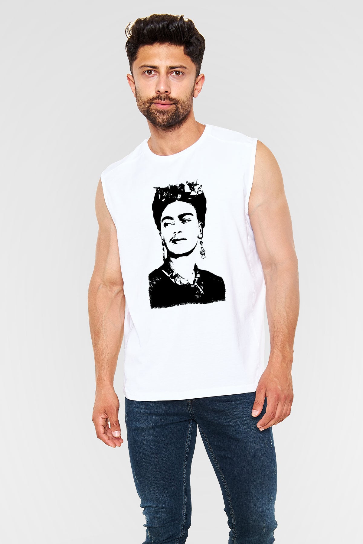 Frida Kahlo Beyaz Unisex Kolsuz Tişört