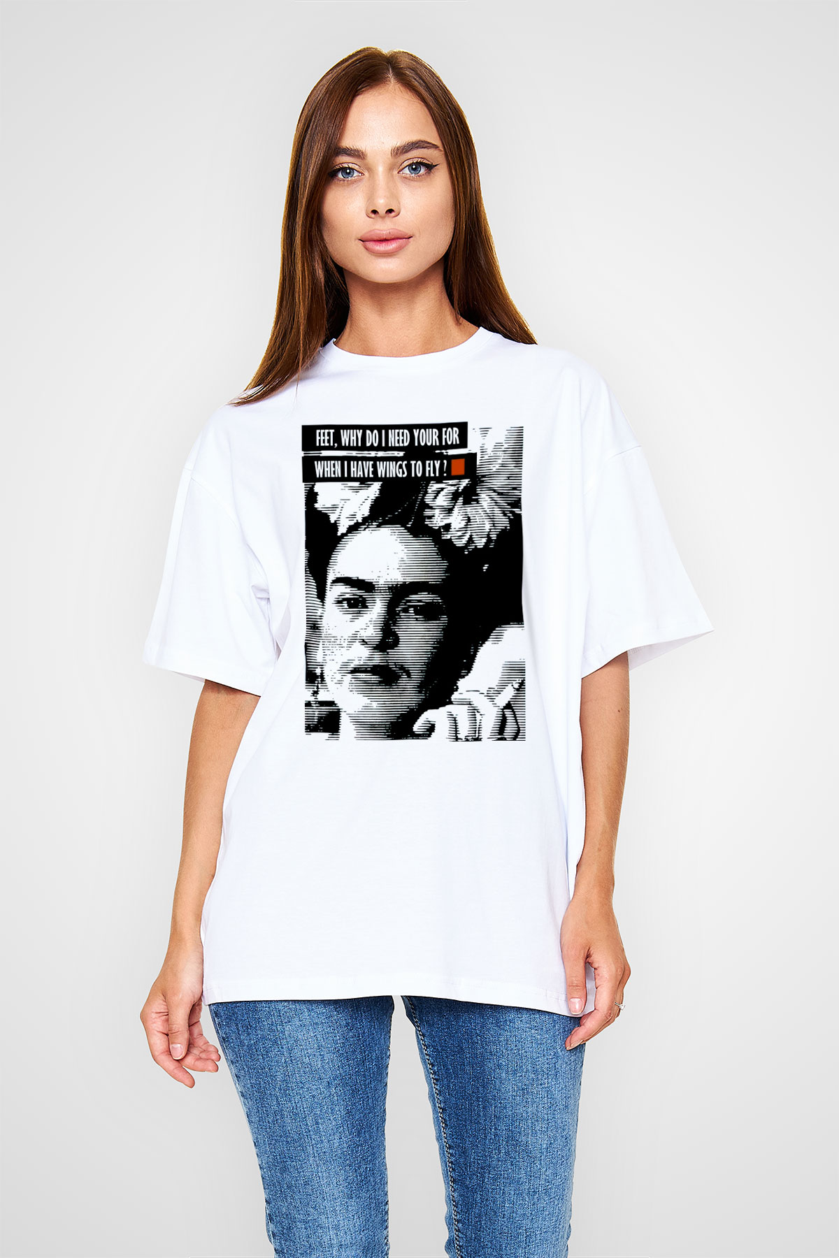 Frida Kahlo Beyaz Unisex Oversize Tişört T-Shirt