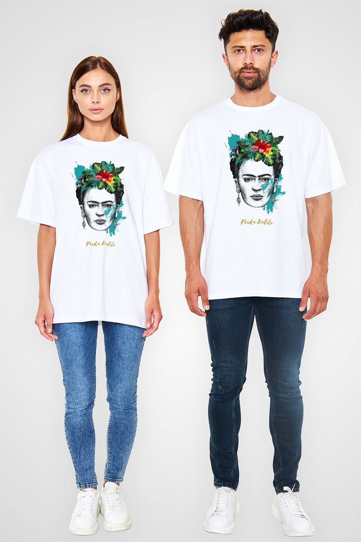 Frida Kahlo Beyaz Unisex Oversize Tişört T-Shirt