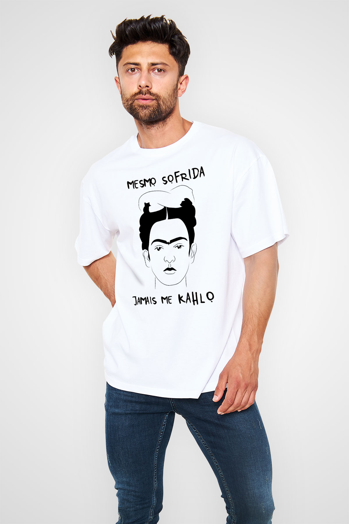 Frida Kahlo Beyaz Unisex Oversize Tişört T-Shirt