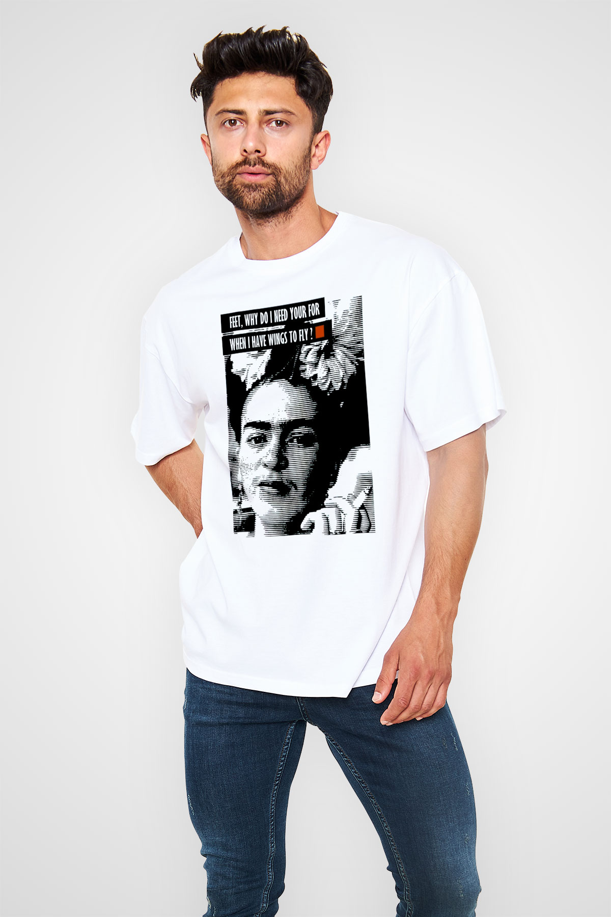 Frida Kahlo Beyaz Unisex Oversize Tişört T-Shirt