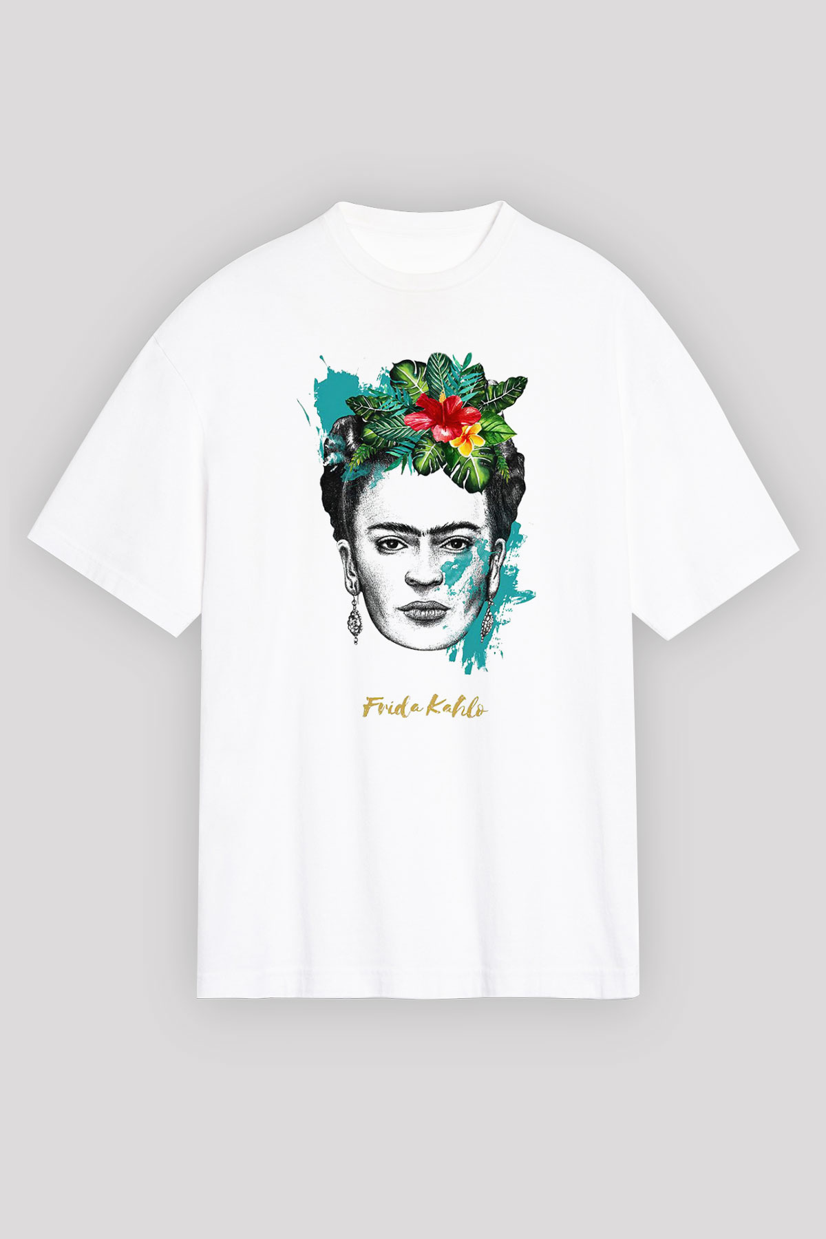 Frida Kahlo Beyaz Unisex Oversize Tişört T-Shirt