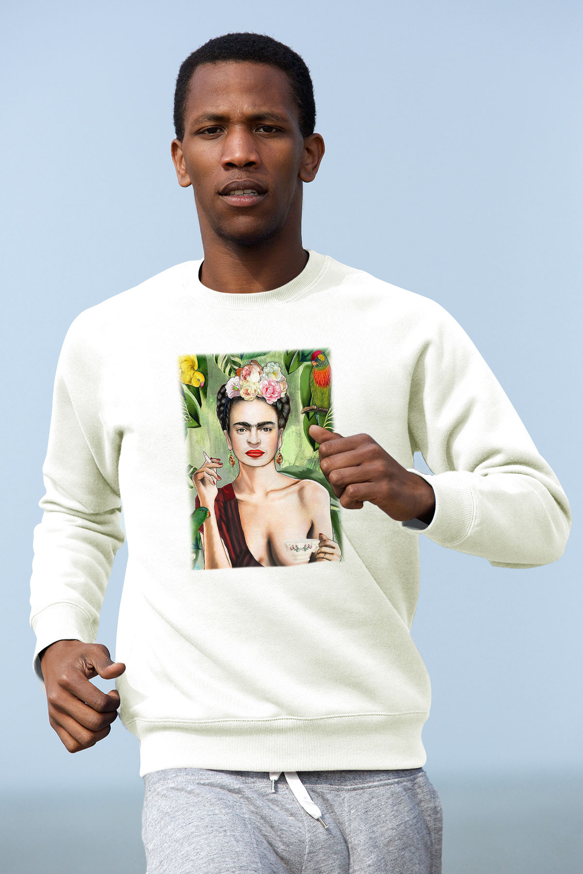 Frida Kahlo Beyaz Unisex Sweatshirt
