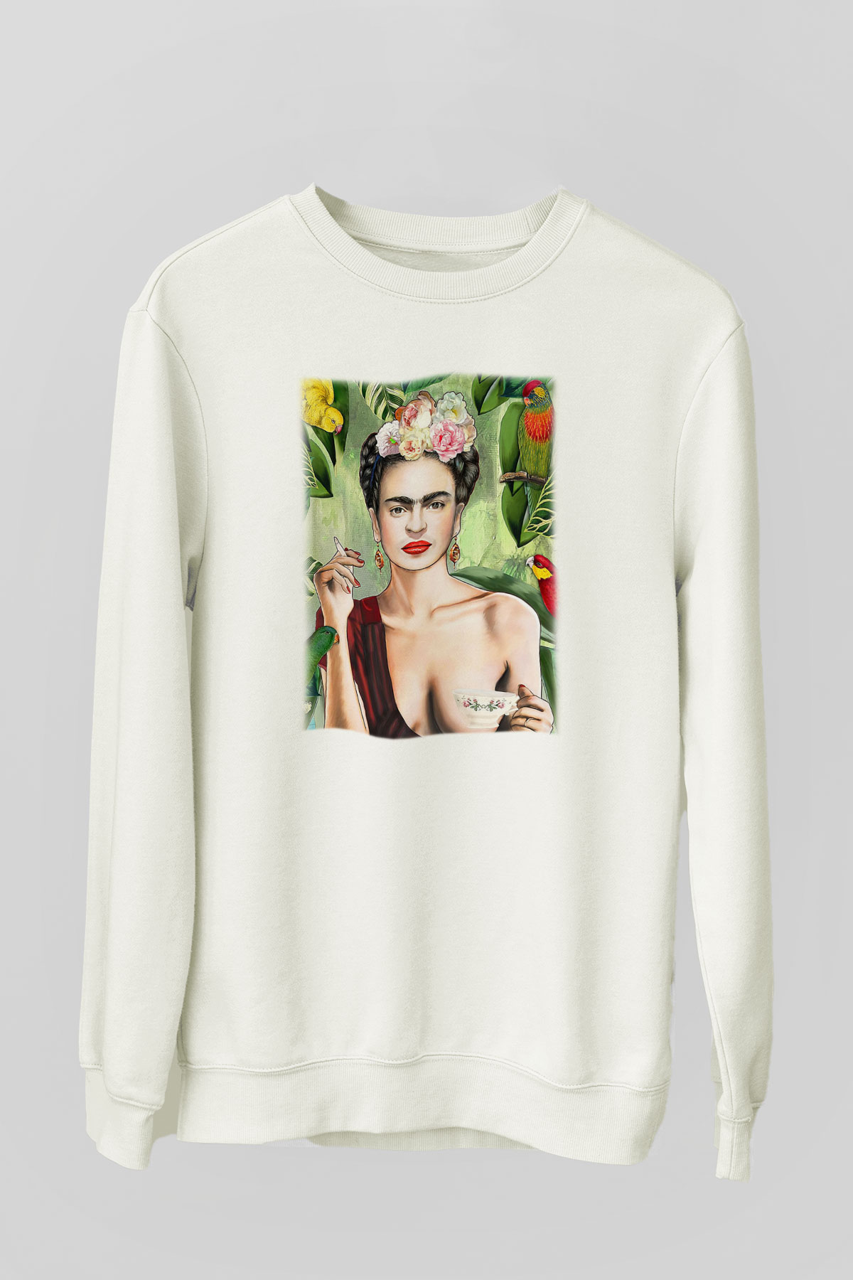 Frida Kahlo Beyaz Unisex Sweatshirt
