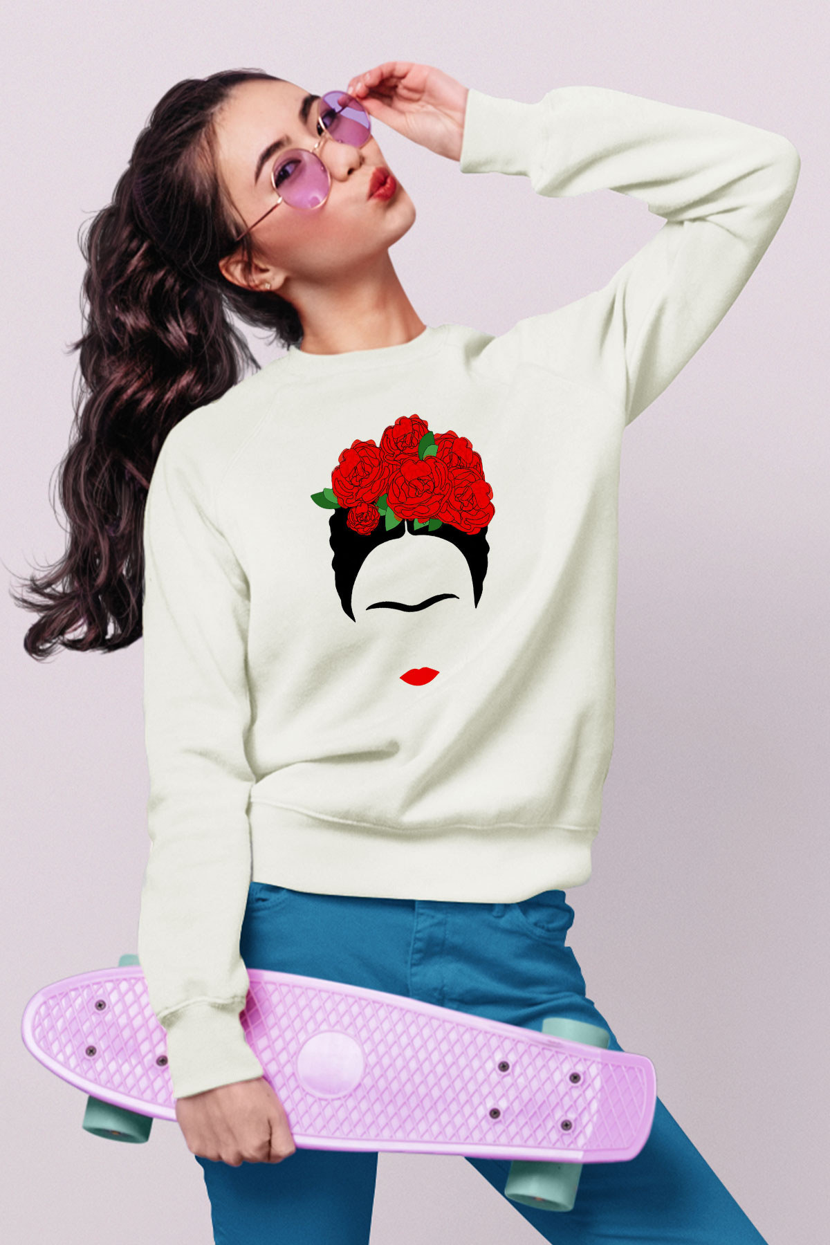 Frida Kahlo Beyaz Unisex Sweatshirt
