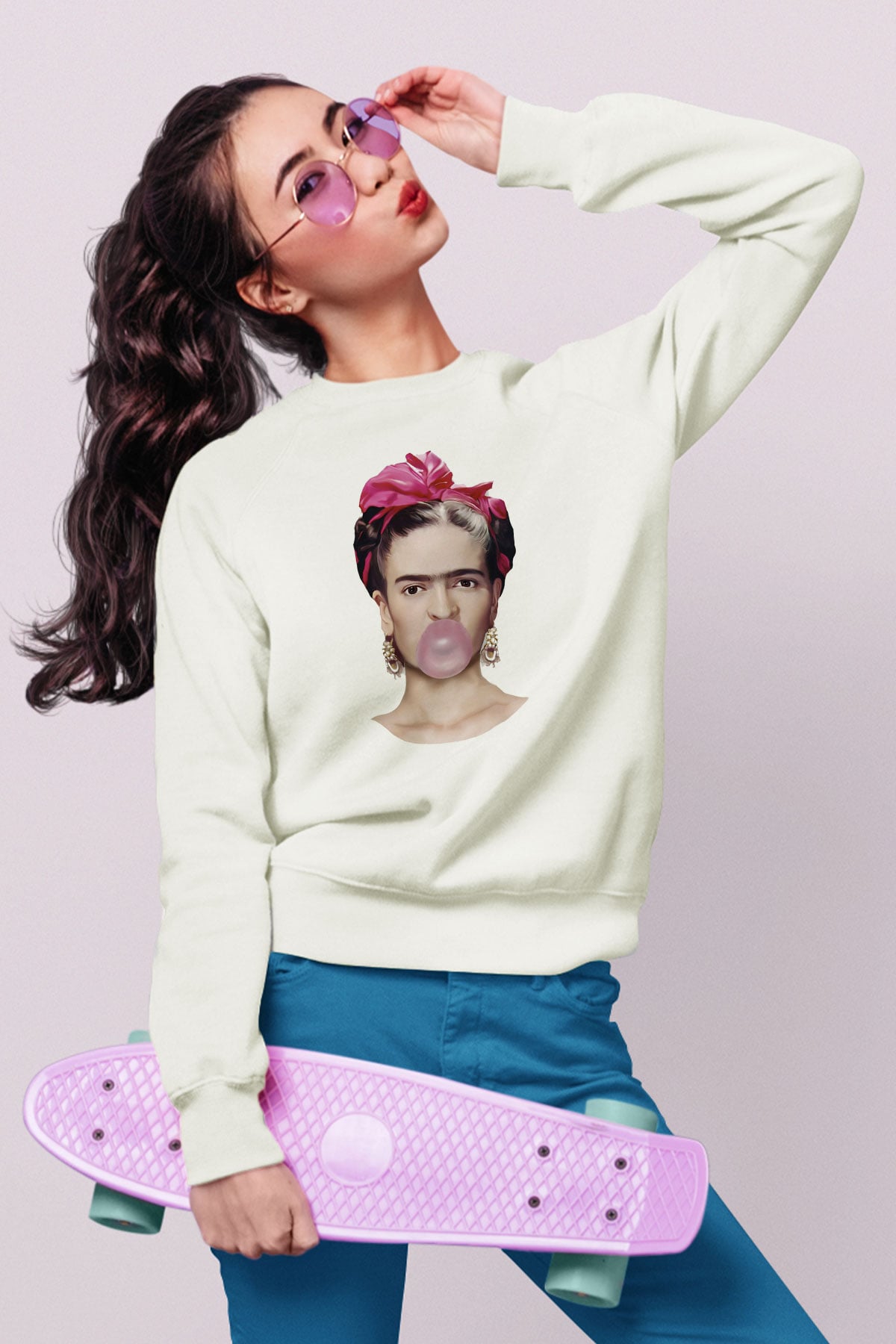 Frida Kahlo Beyaz Unisex Sweatshirt