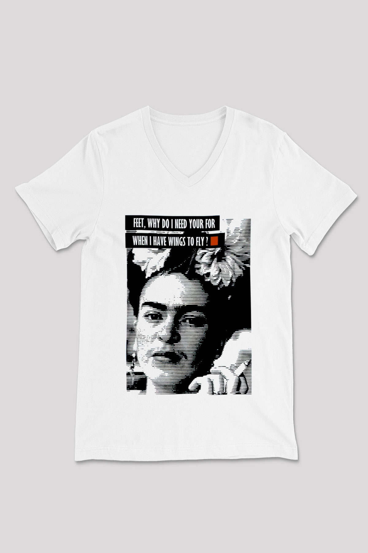 Frida Kahlo Beyaz Unisex V Yaka Tişört T-Shirt