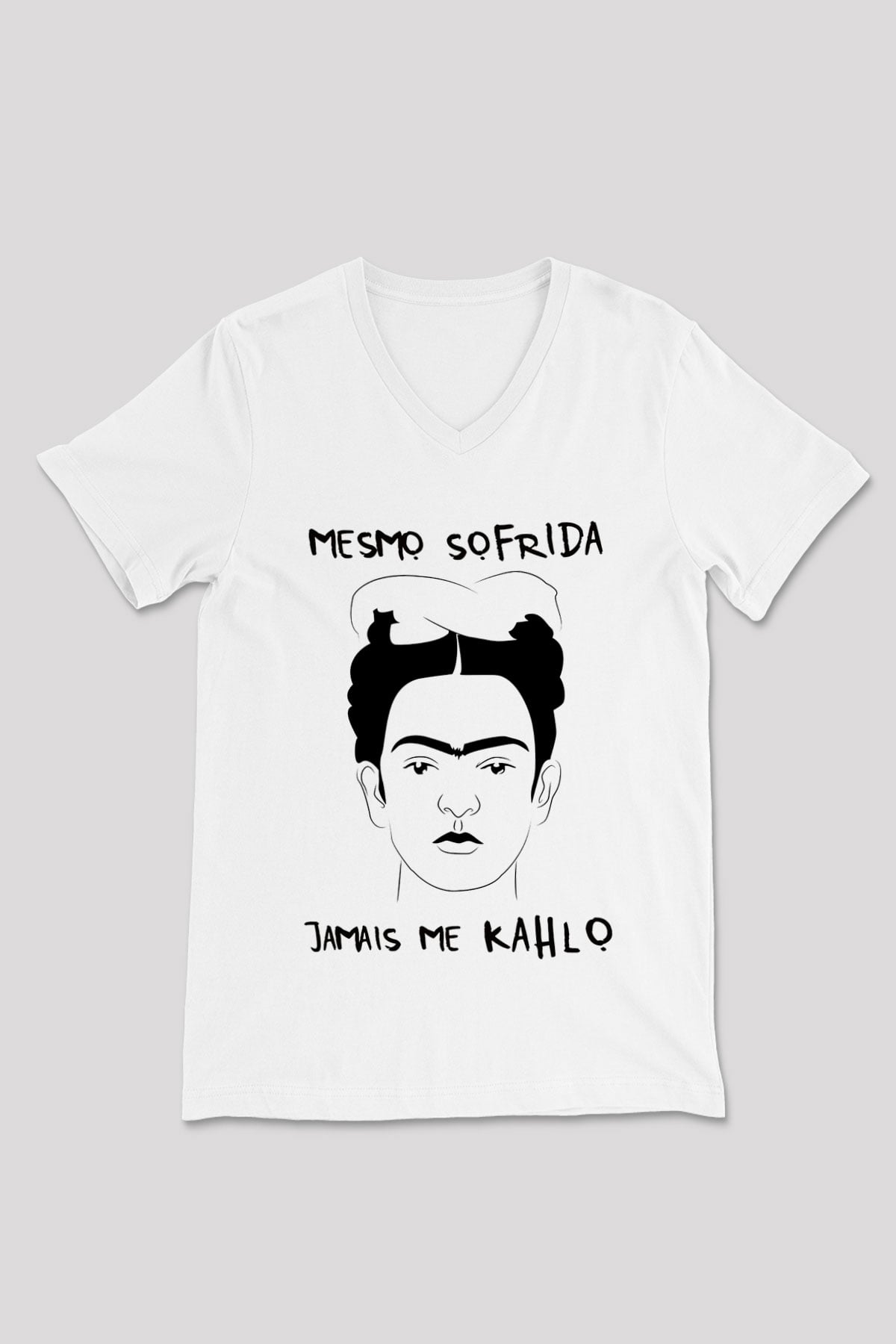Frida Kahlo Beyaz Unisex V Yaka Tişört T-Shirt