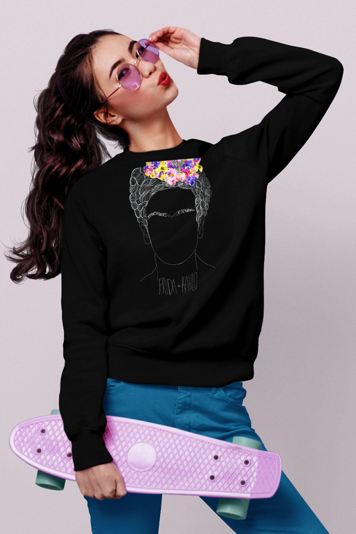 Frida Kahlo Siyah Unisex Sweatshirt