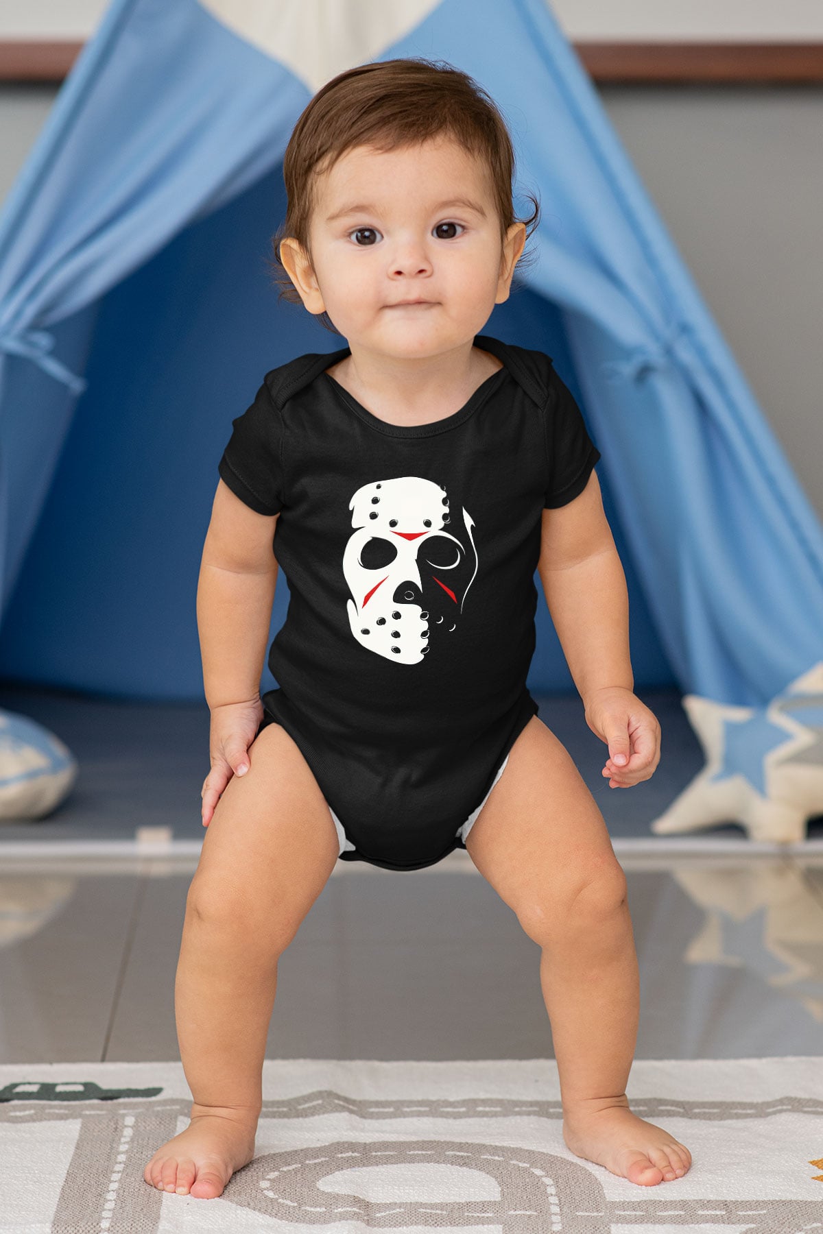Friday the 13th 13.Cuma Baskılı Siyah Bebek Body - Zıbın