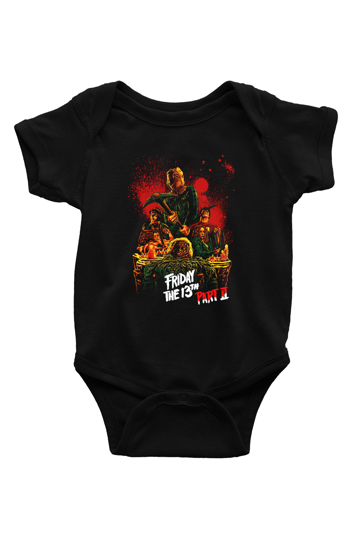 Friday the 13th 13.Cuma Baskılı Siyah Bebek Body - Zıbın