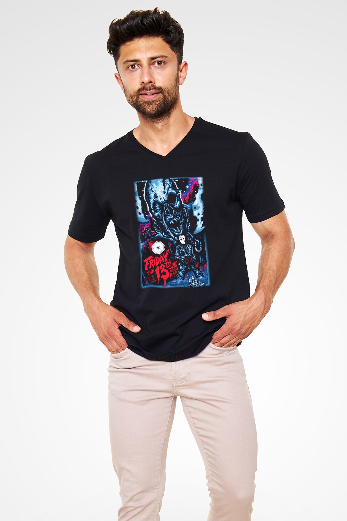 Friday the 13th 13.Cuma Siyah Unisex V Yaka Tişört