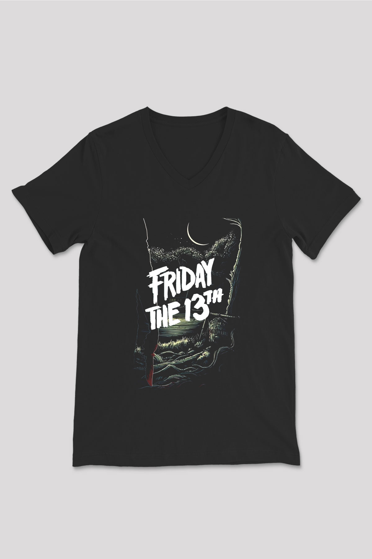 Friday the 13th 13.Cuma Siyah Unisex V Yaka Tişört