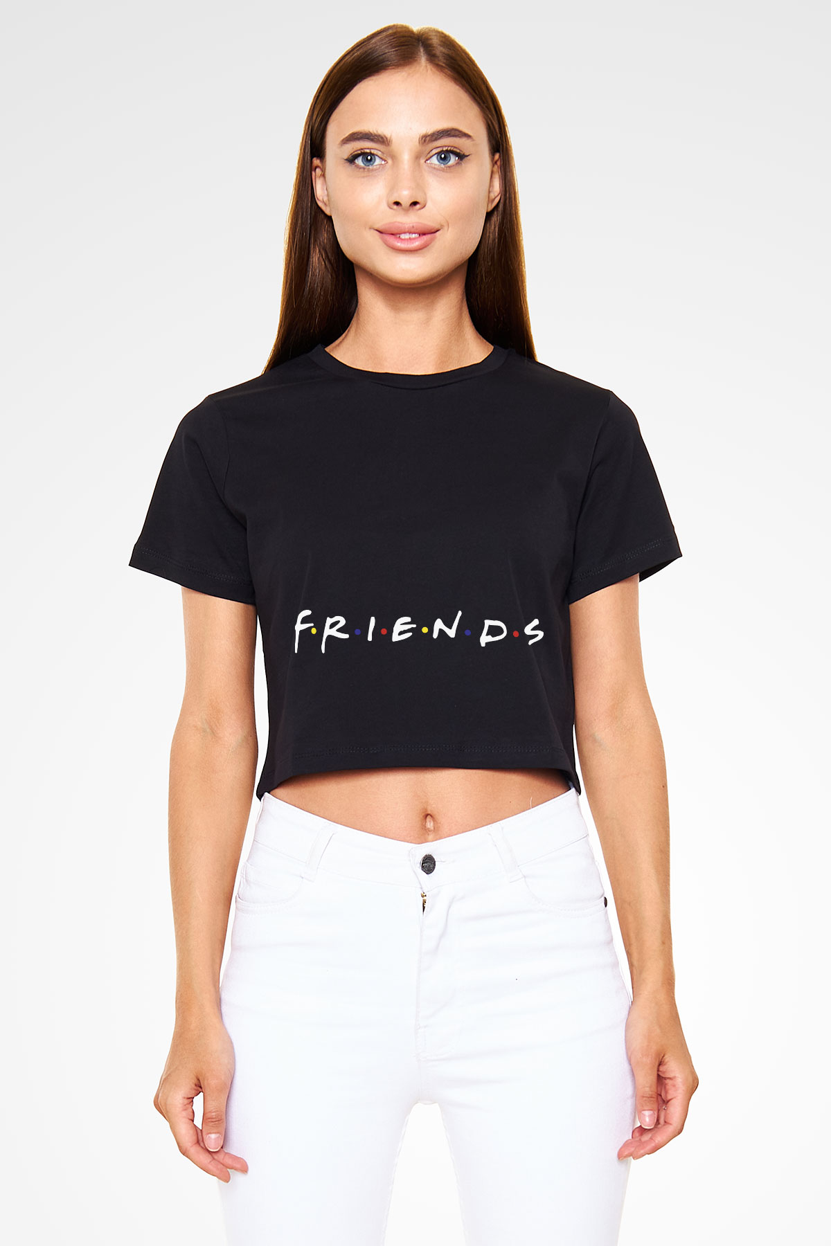 Friends Siyah Crop Top Tişört