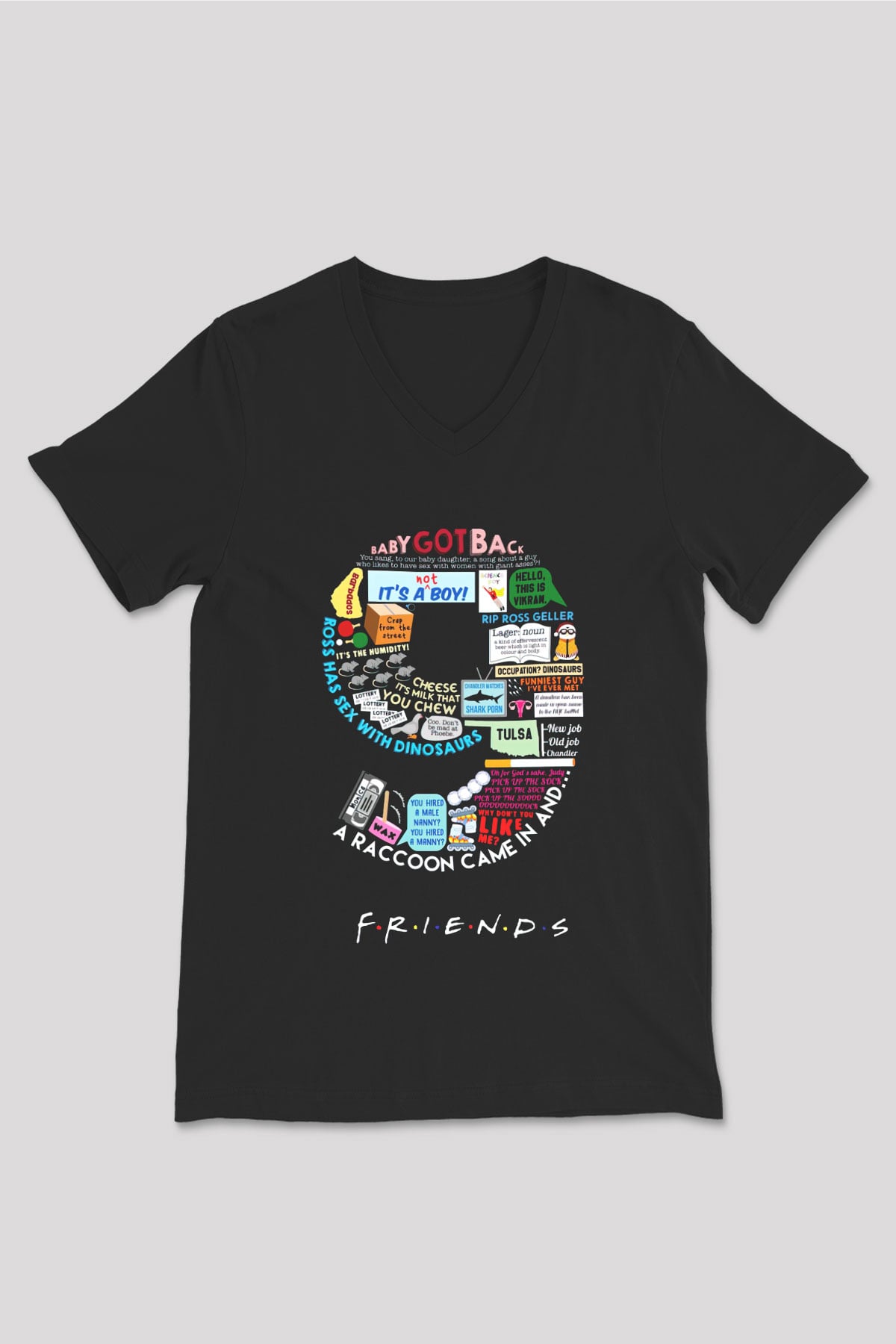 Friends Siyah Unisex V Yaka Tişört