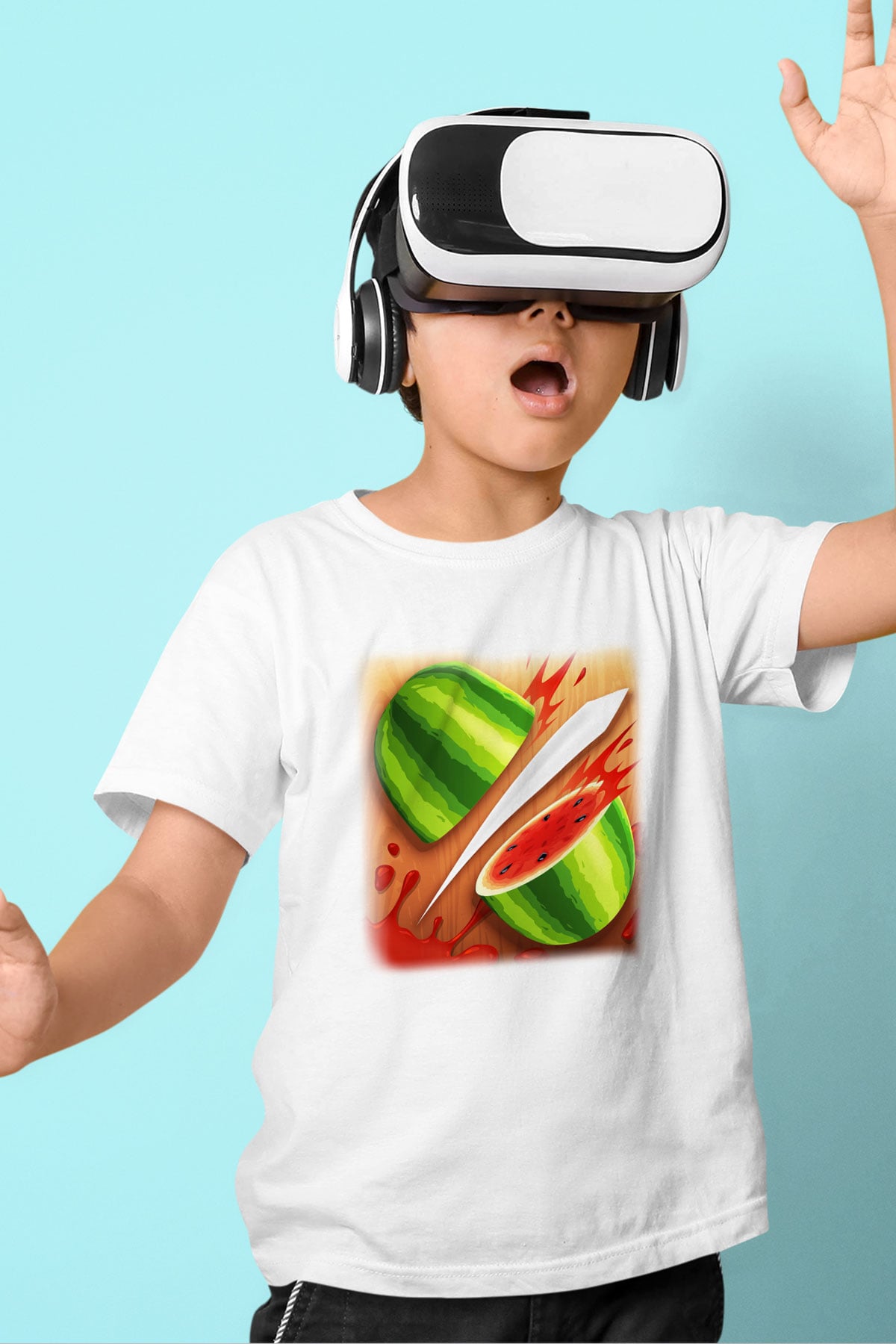 Fruit Ninja Baskılı Beyaz Unisex Çocuk Tişört