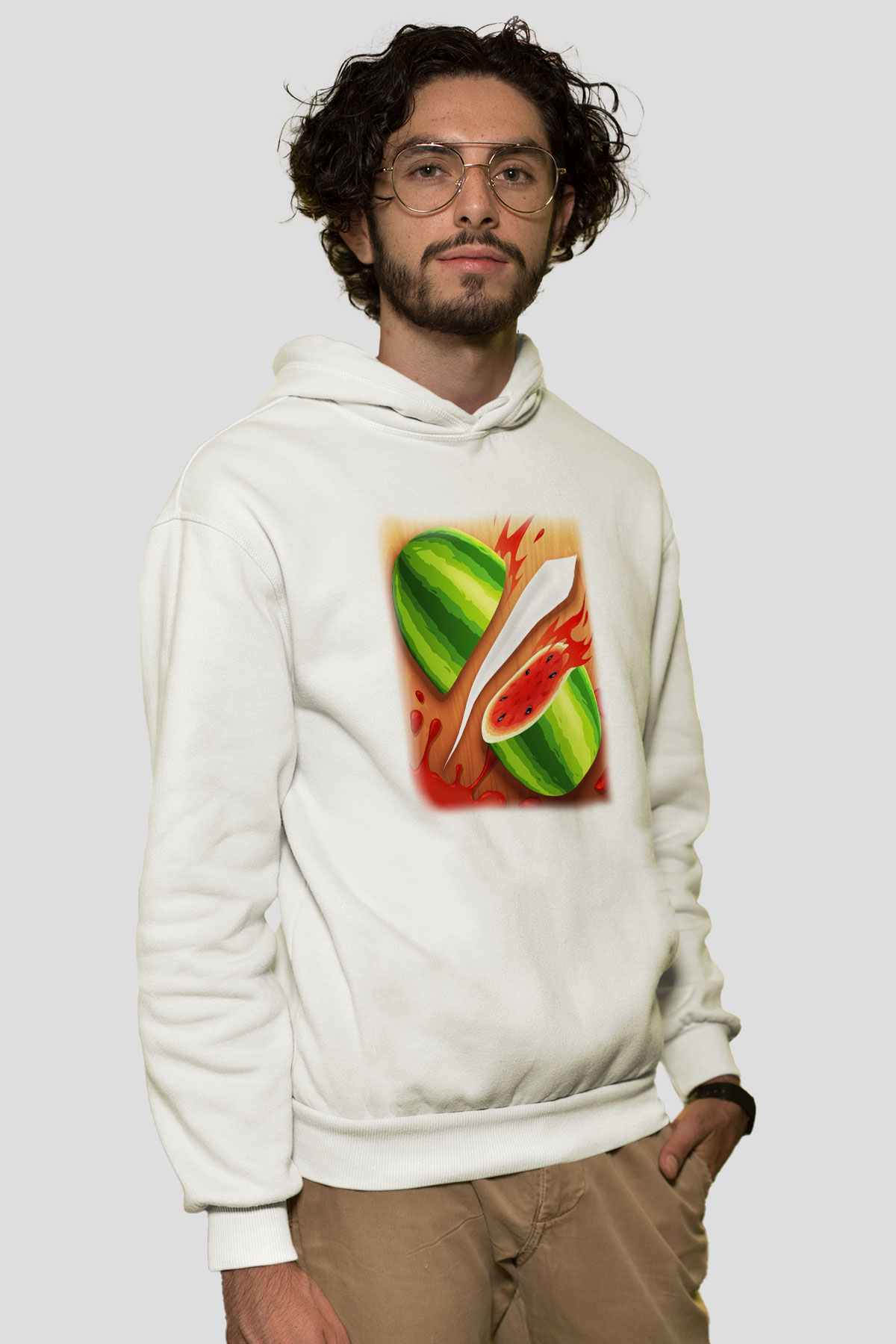 Fruit Ninja Beyaz Unisex Kapşonlu Sweatshirt