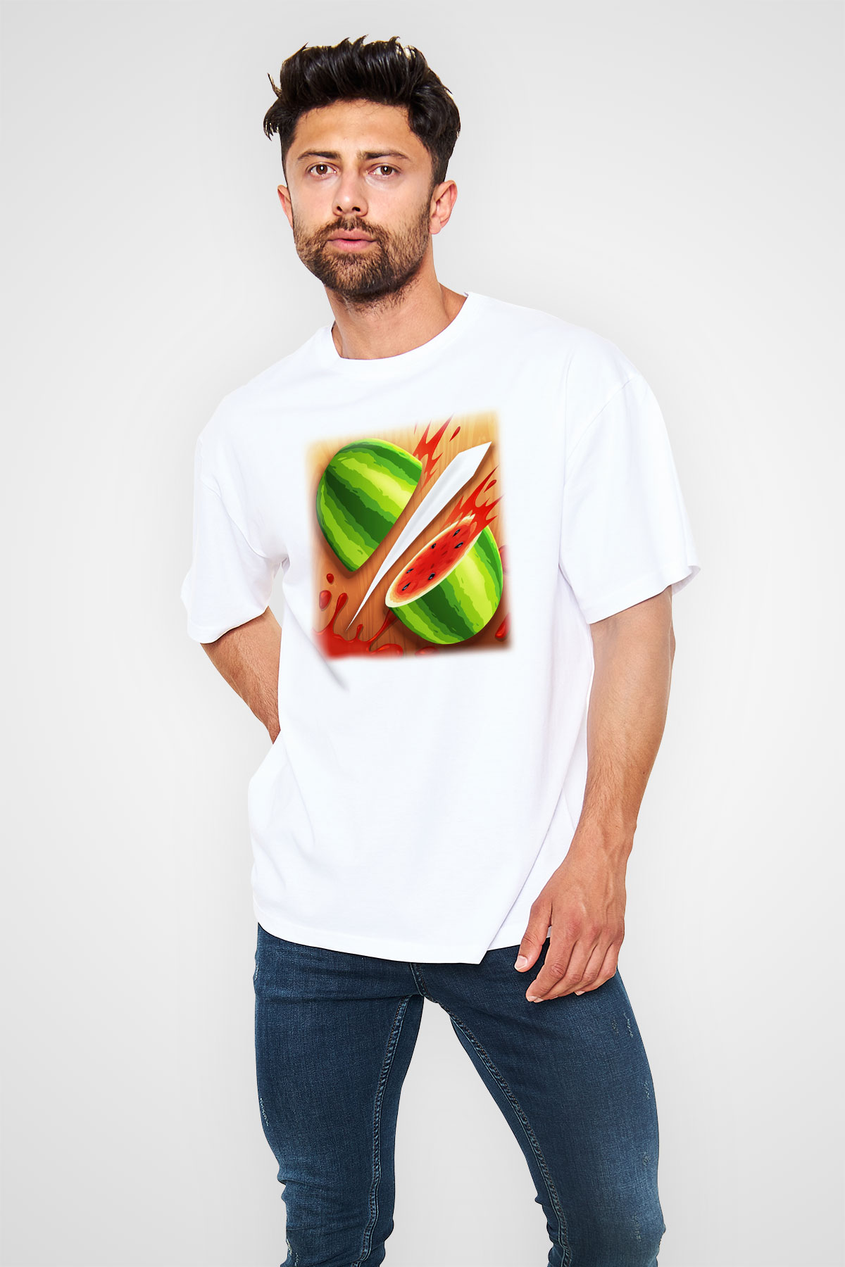 Fruit Ninja Beyaz Unisex Oversize Tişört T-Shirt